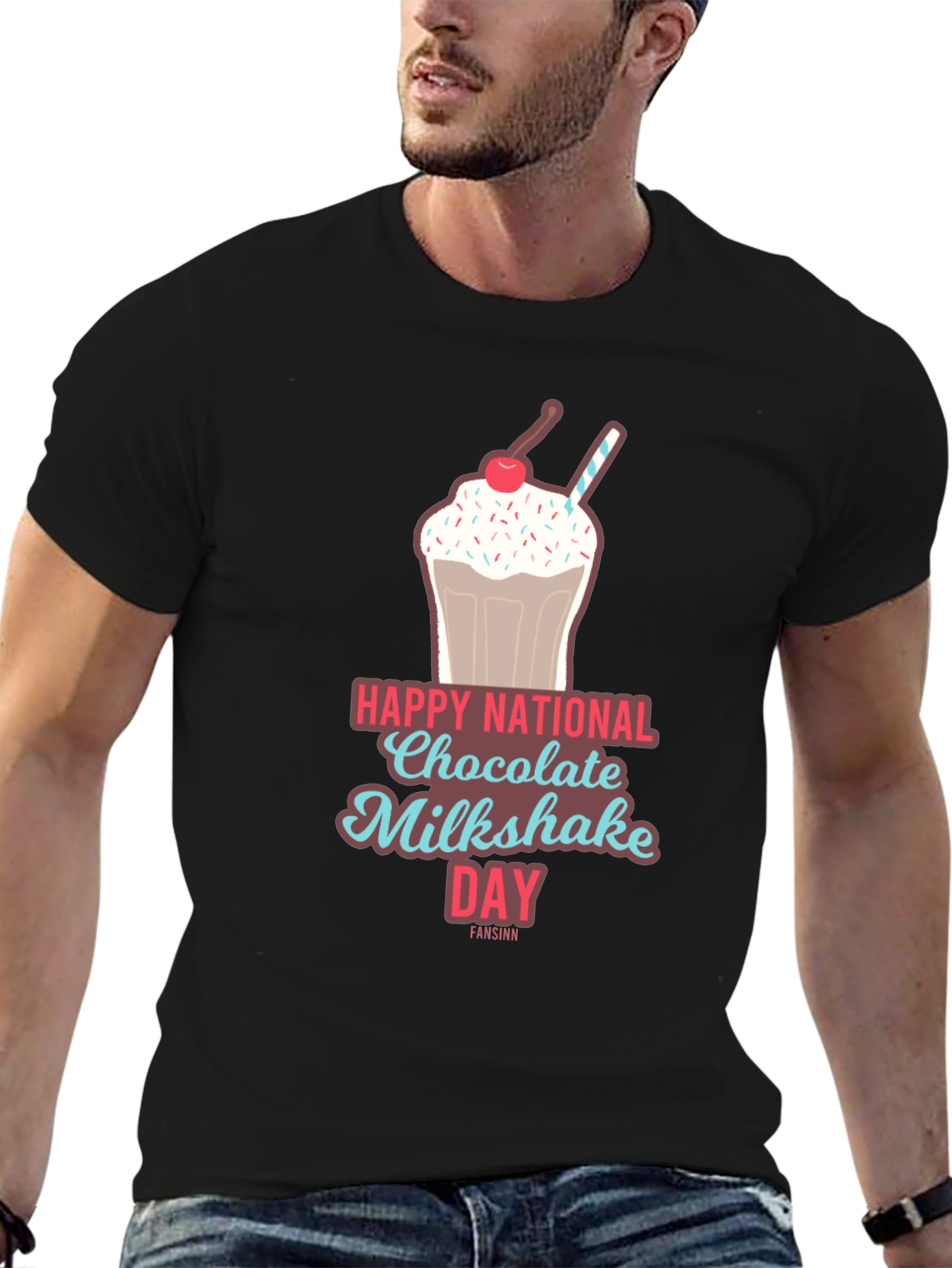 Black National Chocolate Milkshake Day T-Shirt view 6
