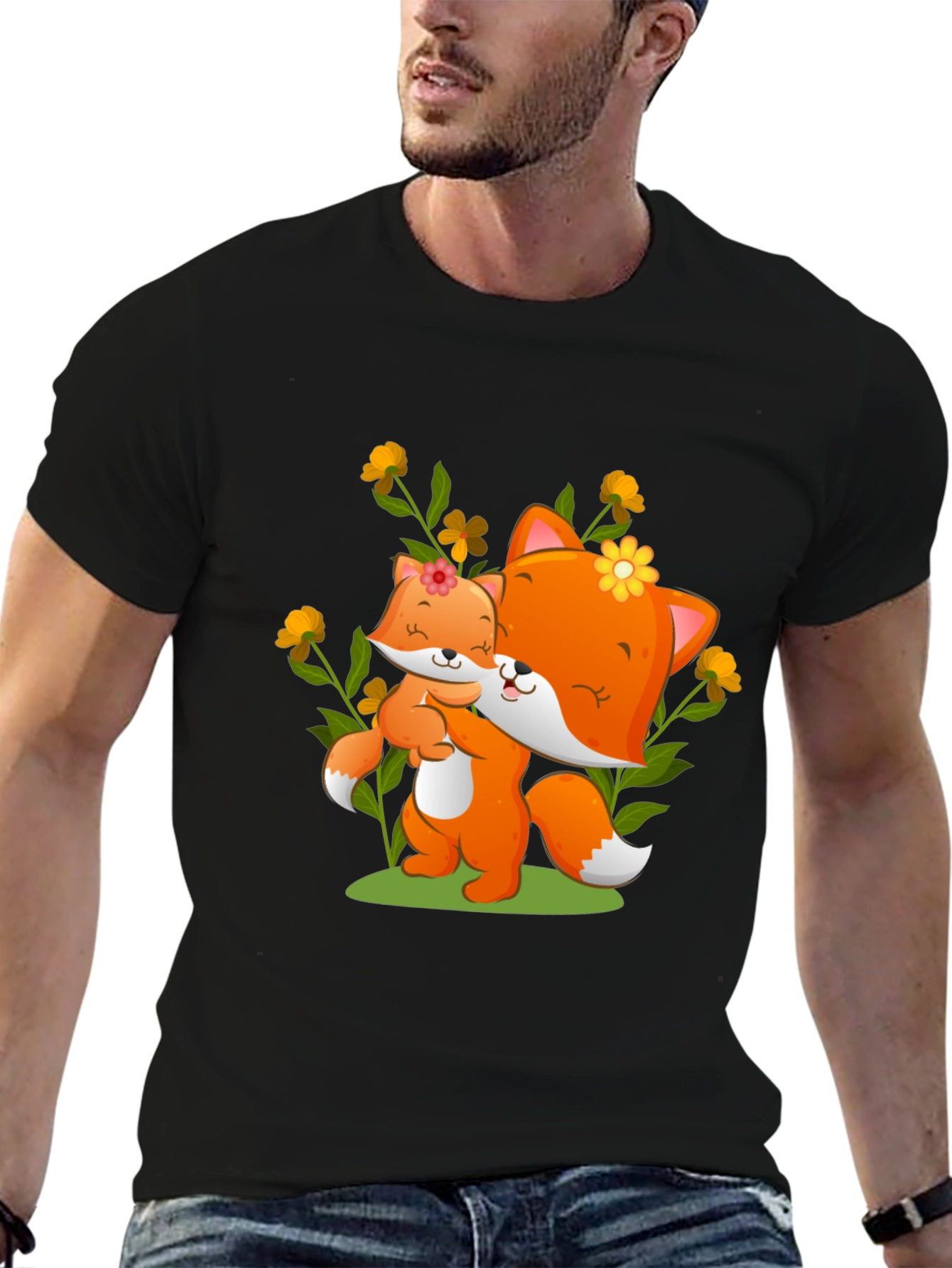 Black Cute Fox & Cub Graphic Tee view 6