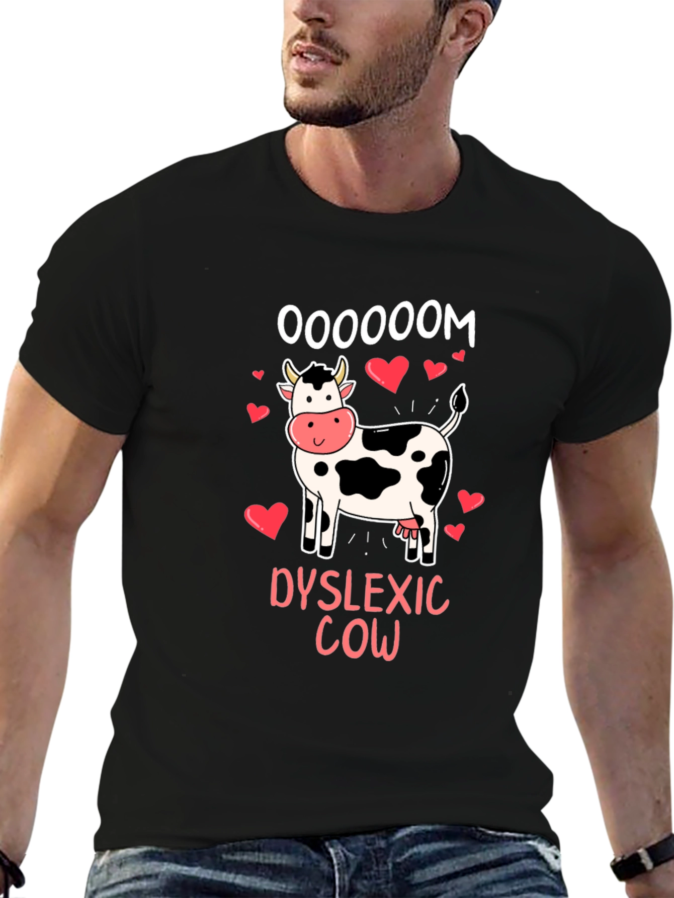 Black Dyslexic Cow Oooooom T-Shirt view 6