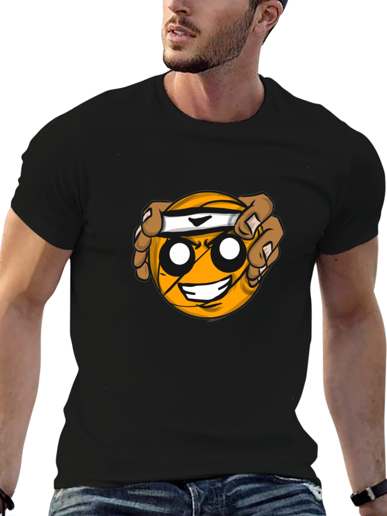 Black Funny Emoji Basketball Graphic Tee - Black view 6