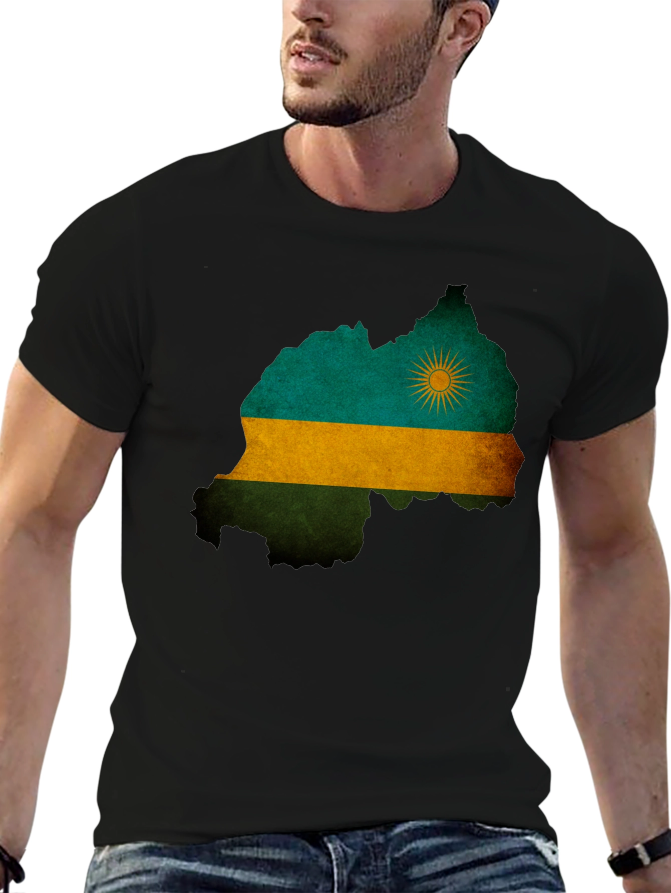 Black Rwanda Flag Map T-Shirt - Black view 6