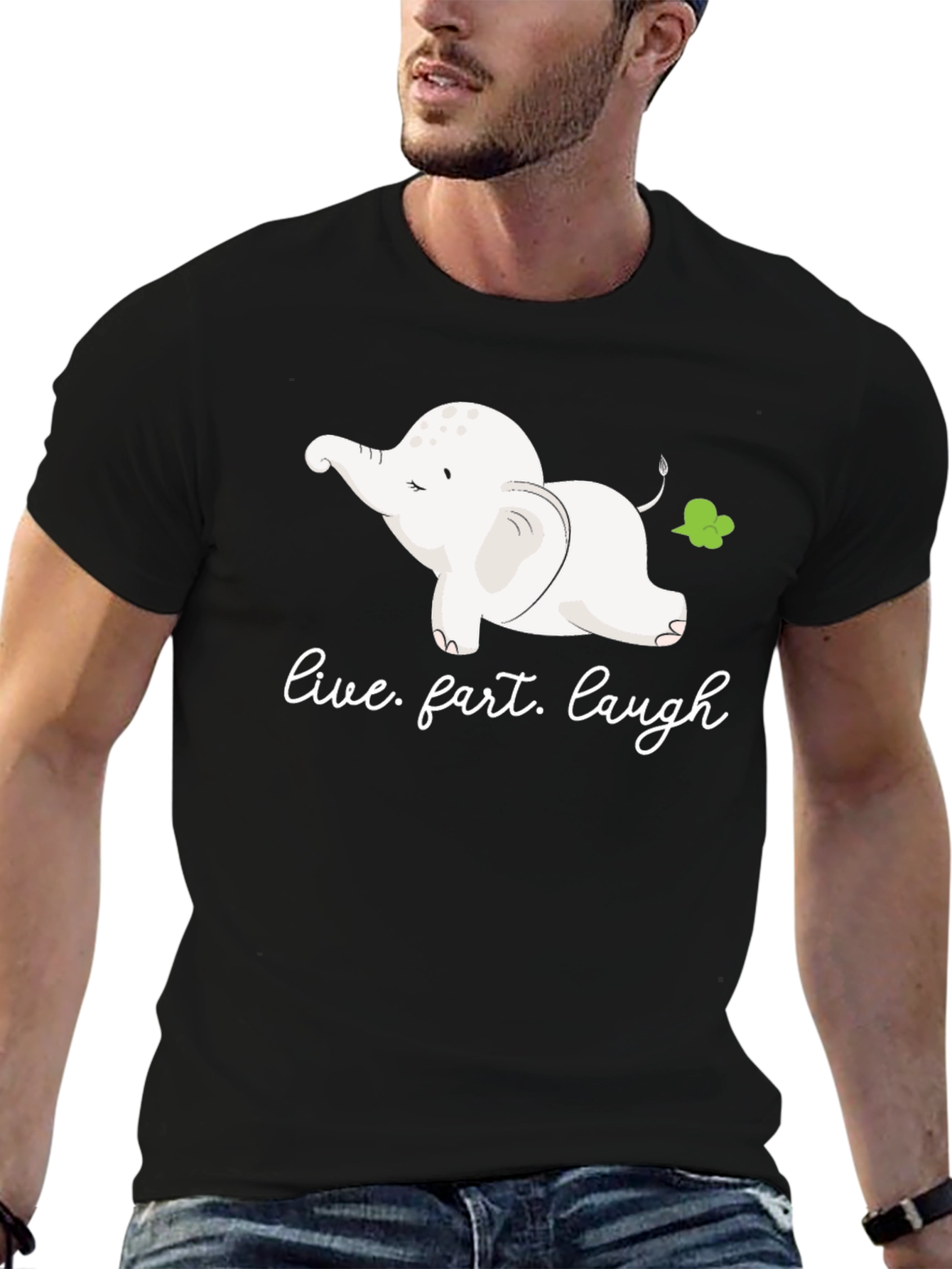 Black Funny Elephant Fart T-Shirt - Live, Fart, Laugh view 6