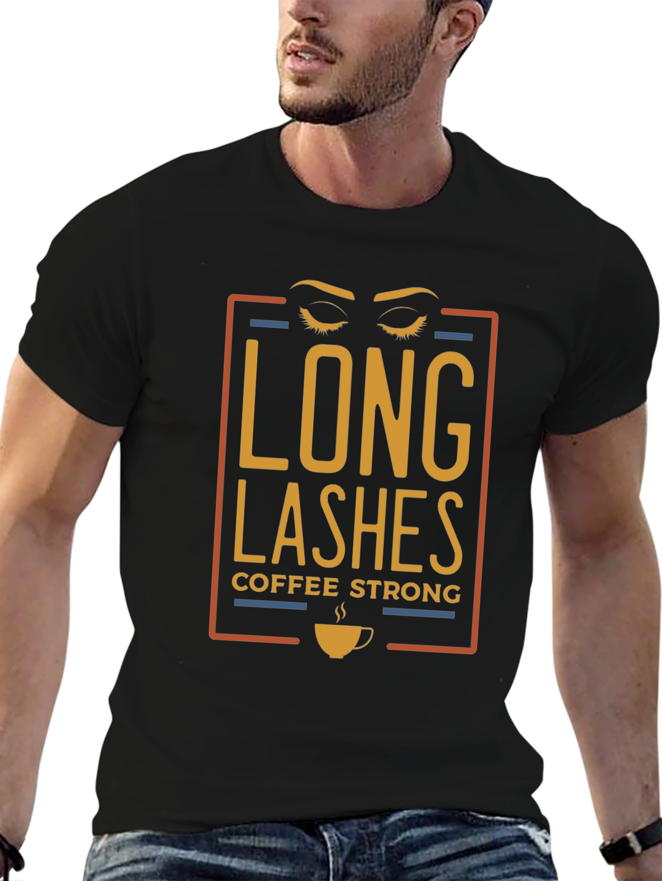 Black Long Lashes Coffee Strong Graphic T-Shirt view 6
