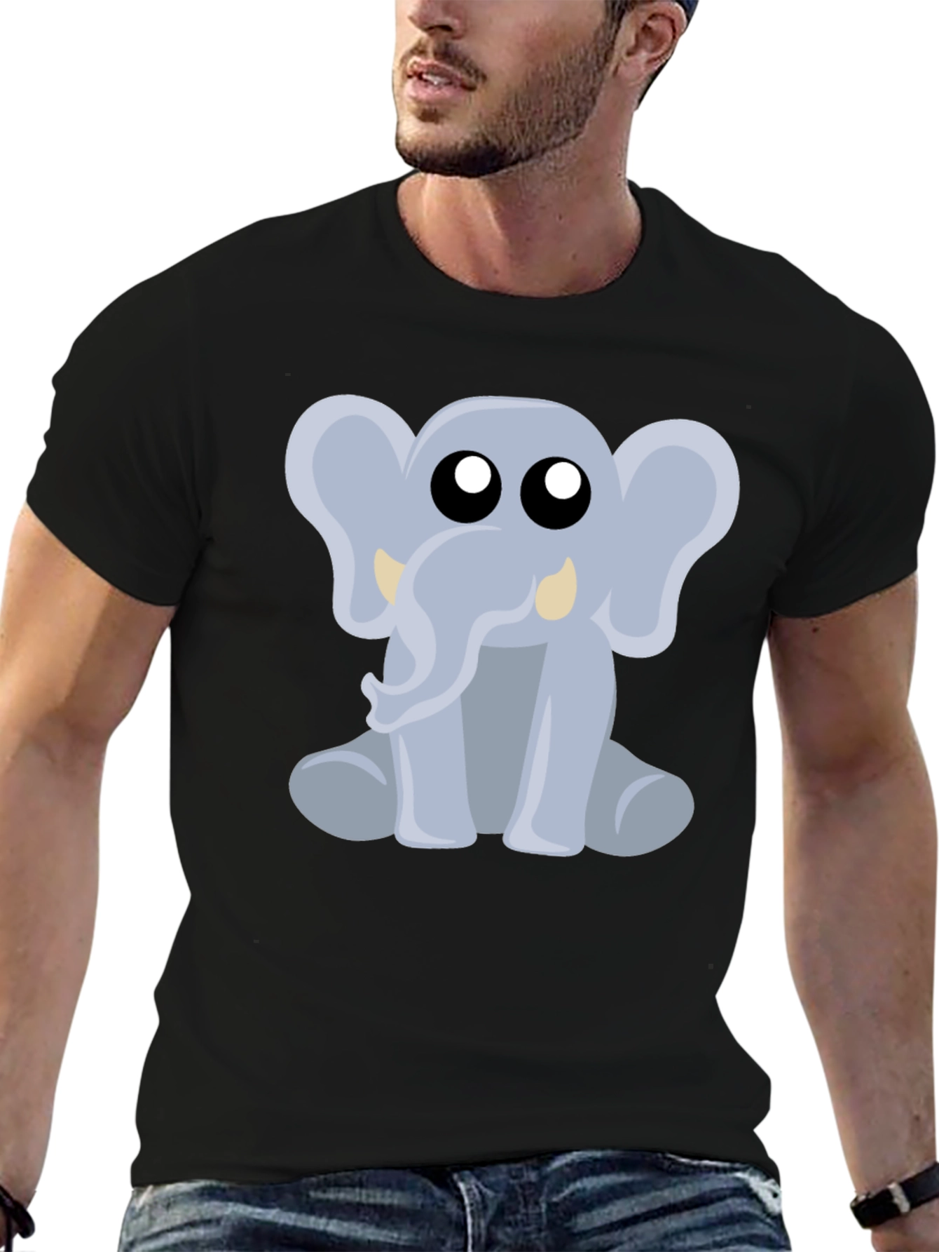 Black Cute Elephant Graphic Tee - Black Cotton Shirt view 6