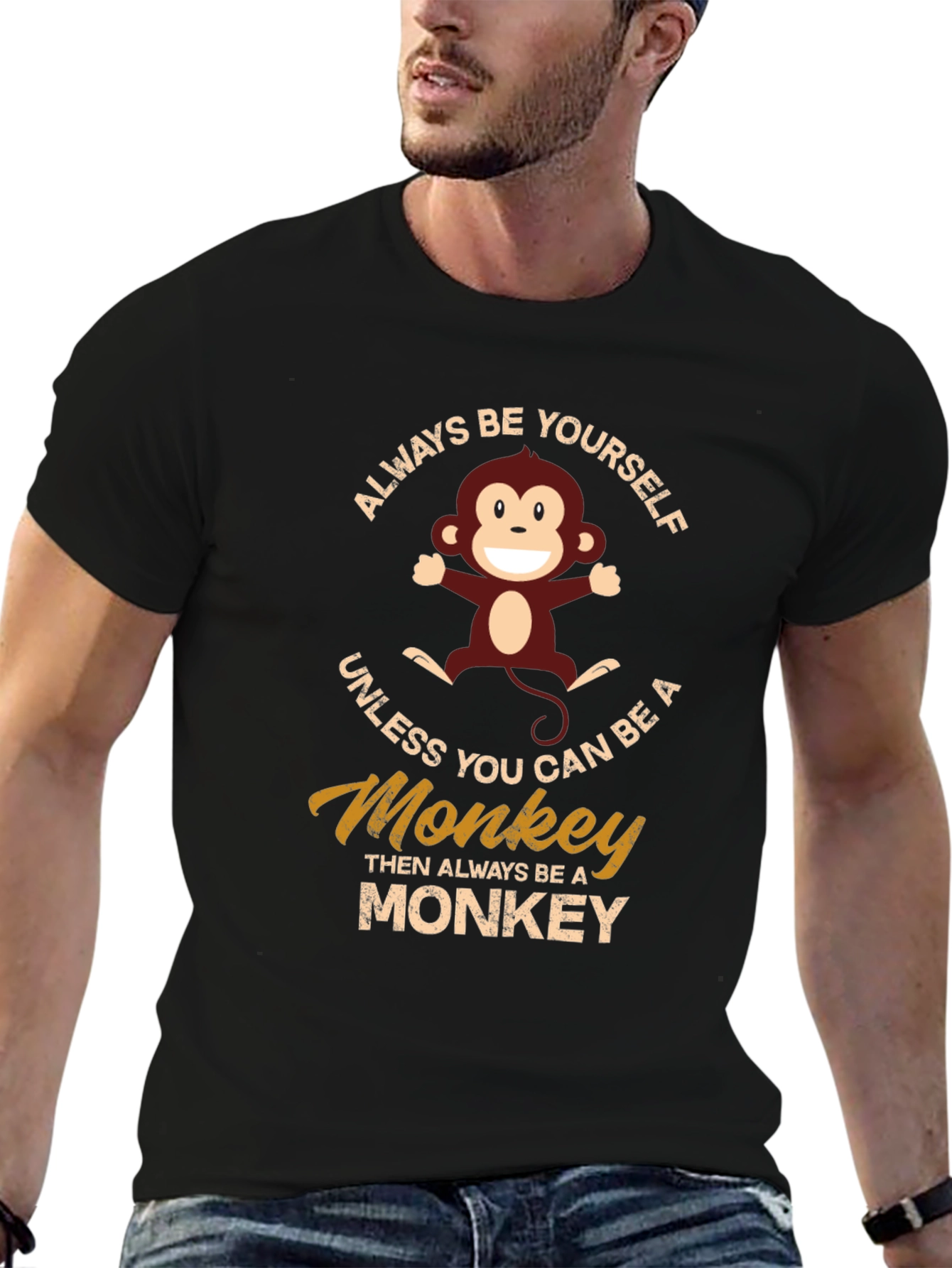 Black Always Be Yourself Monkey Graphic T-Shirt view 6