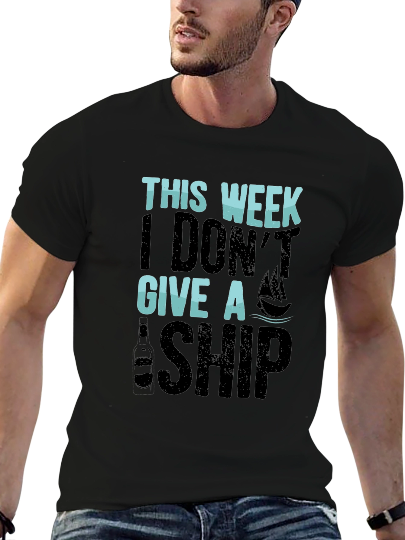 Black Funny "This Week I Don't Give A Ship" Graphic T-Shirt view 6