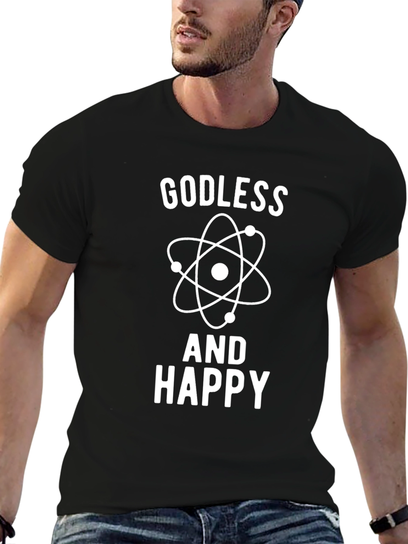 Black Godless And Happy Graphic T-Shirt view 6