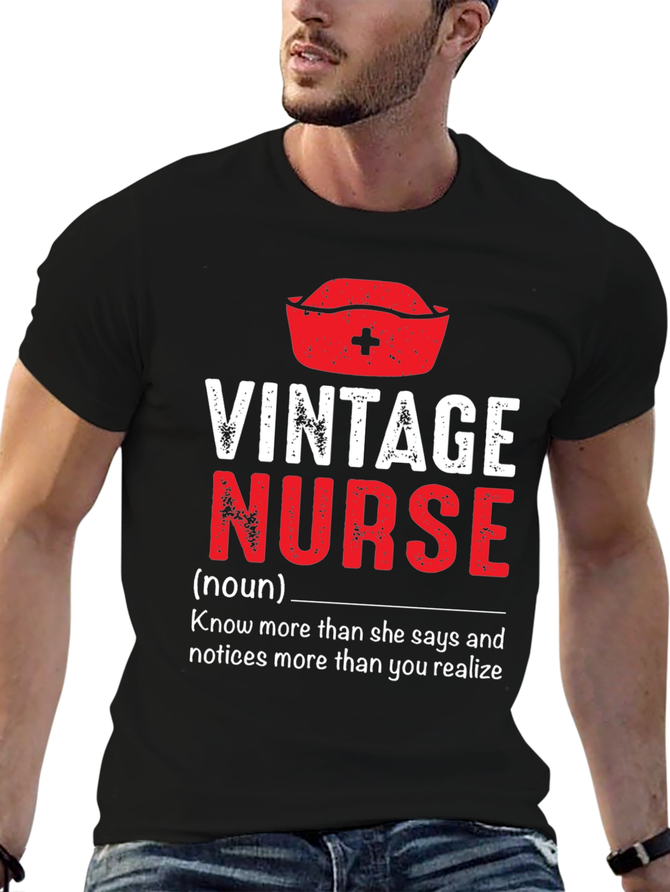 Black Vintage Nurse T-Shirt - Funny Nursing Gift view 6