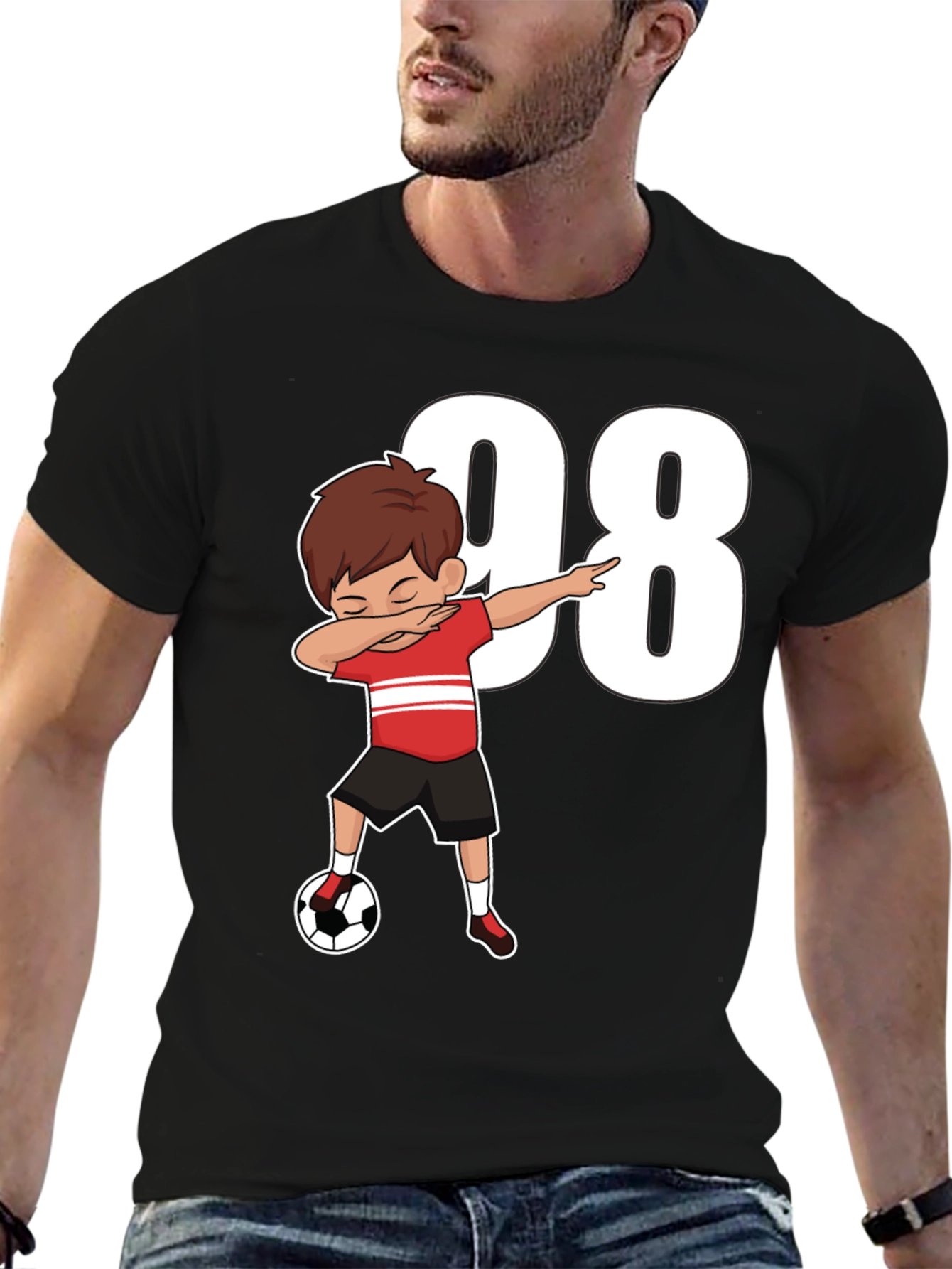 Black Dabbing Soccer Boy T-Shirt - Number 98 view 6