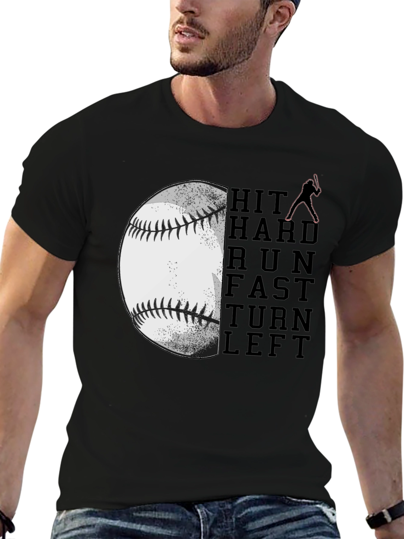 Black Baseball Hit Hard Run Fast T-Shirt view 6