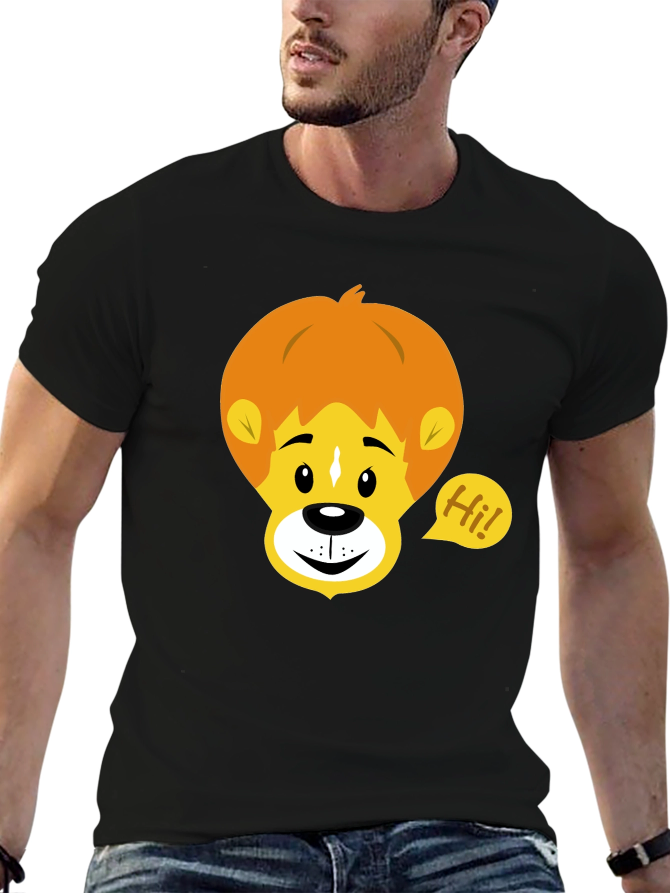 Black Cartoon Lion Graphic Tee - Black view 6