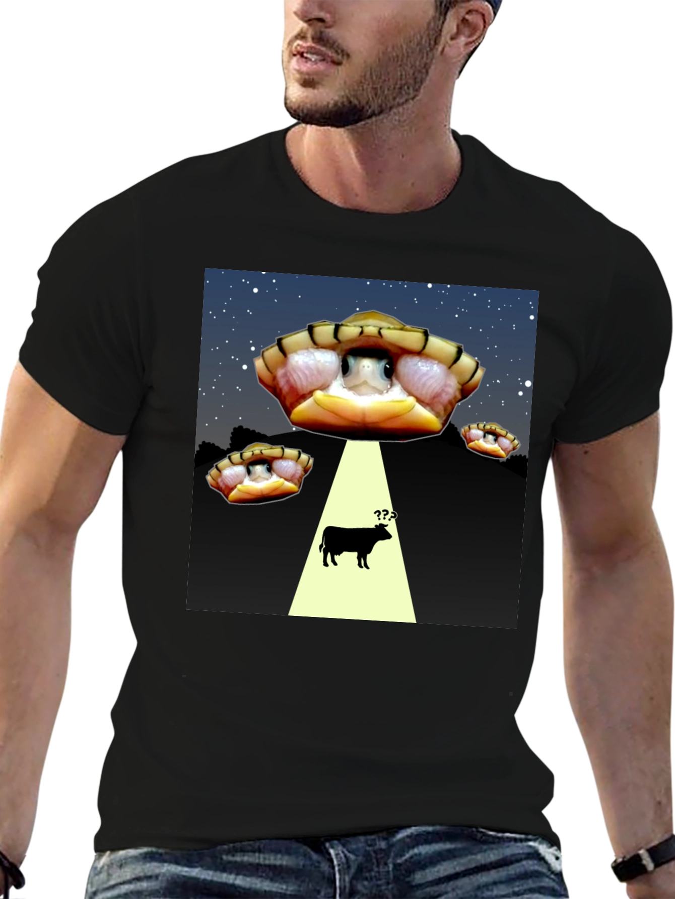 Black Alien Turtle Abduction T-Shirt - Funny Graphic Tee view 6