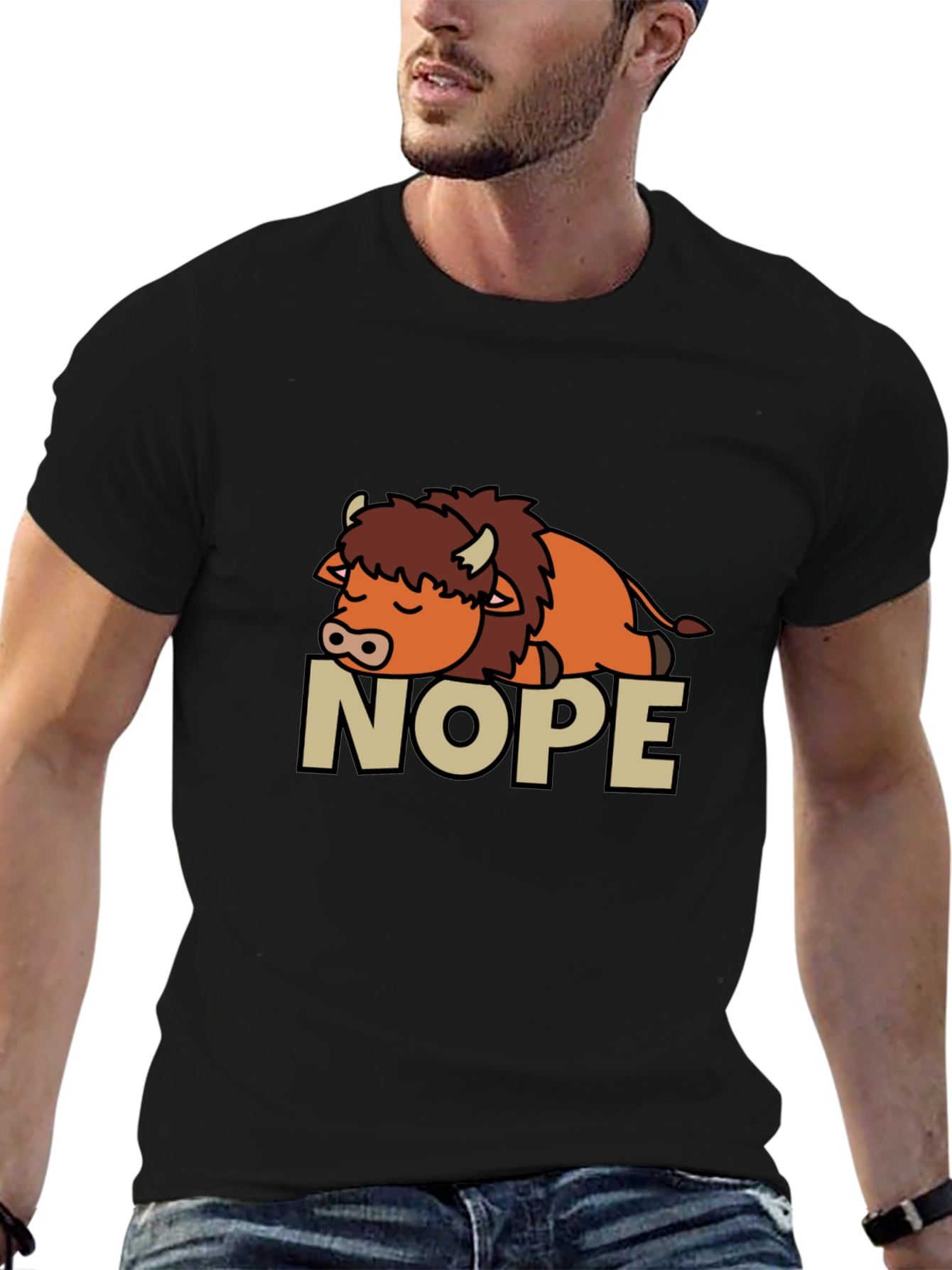 Black Nope Buffalo T-Shirt - Funny Sleepy Bison Tee view 6