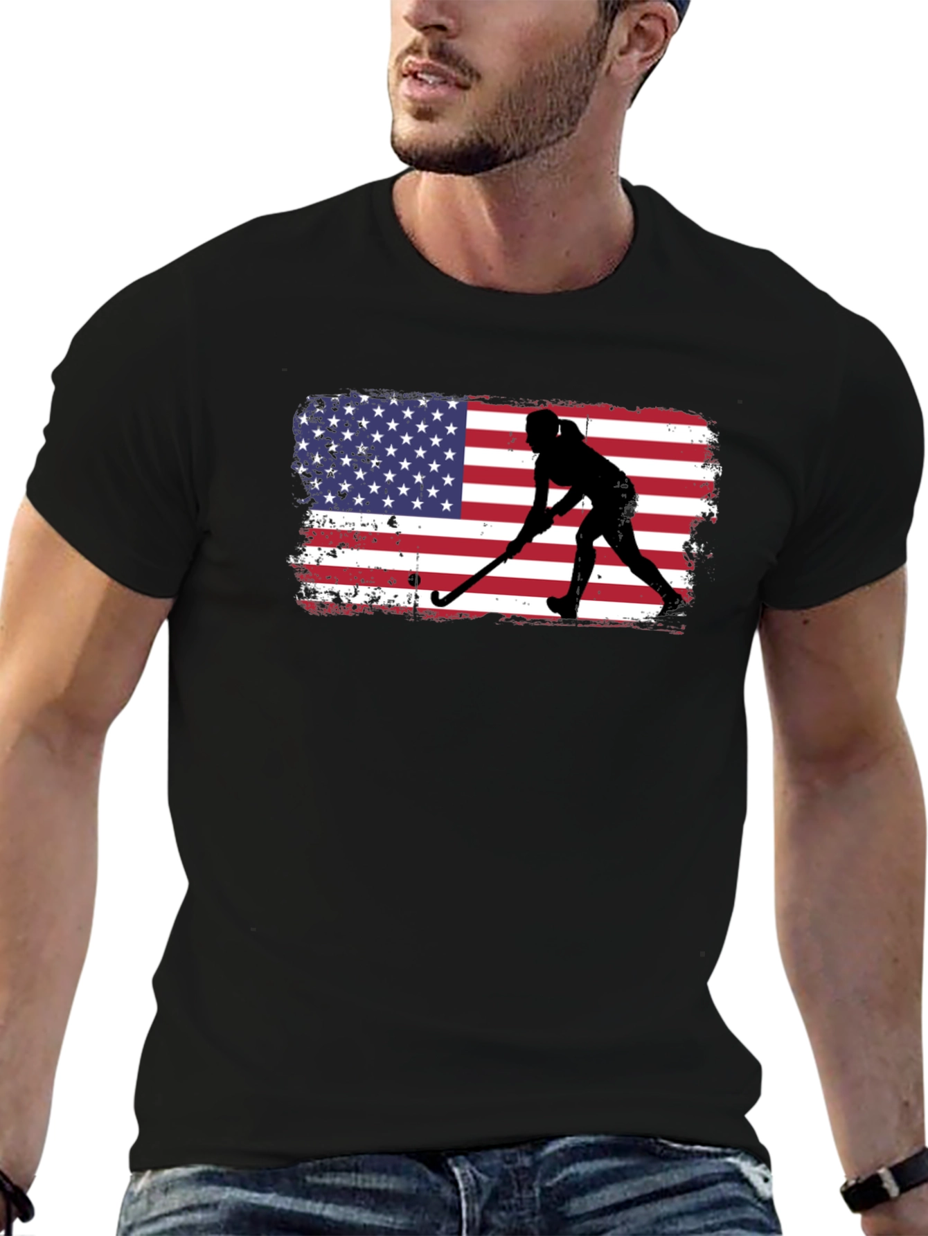 Black USA Hockey Silhouette Graphic Tee view 6