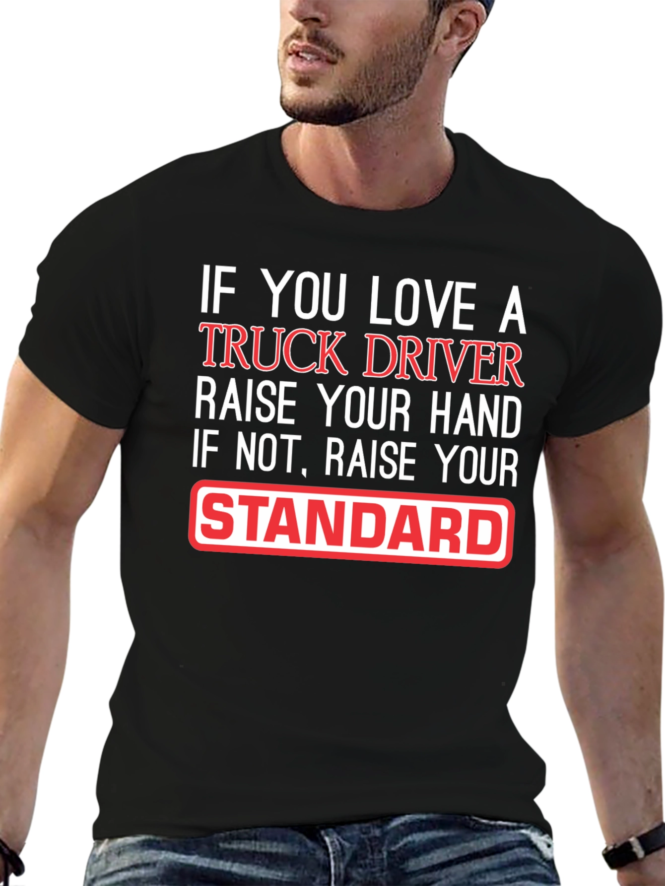 Black Truck Driver Love Funny Graphic T-Shirt view 6