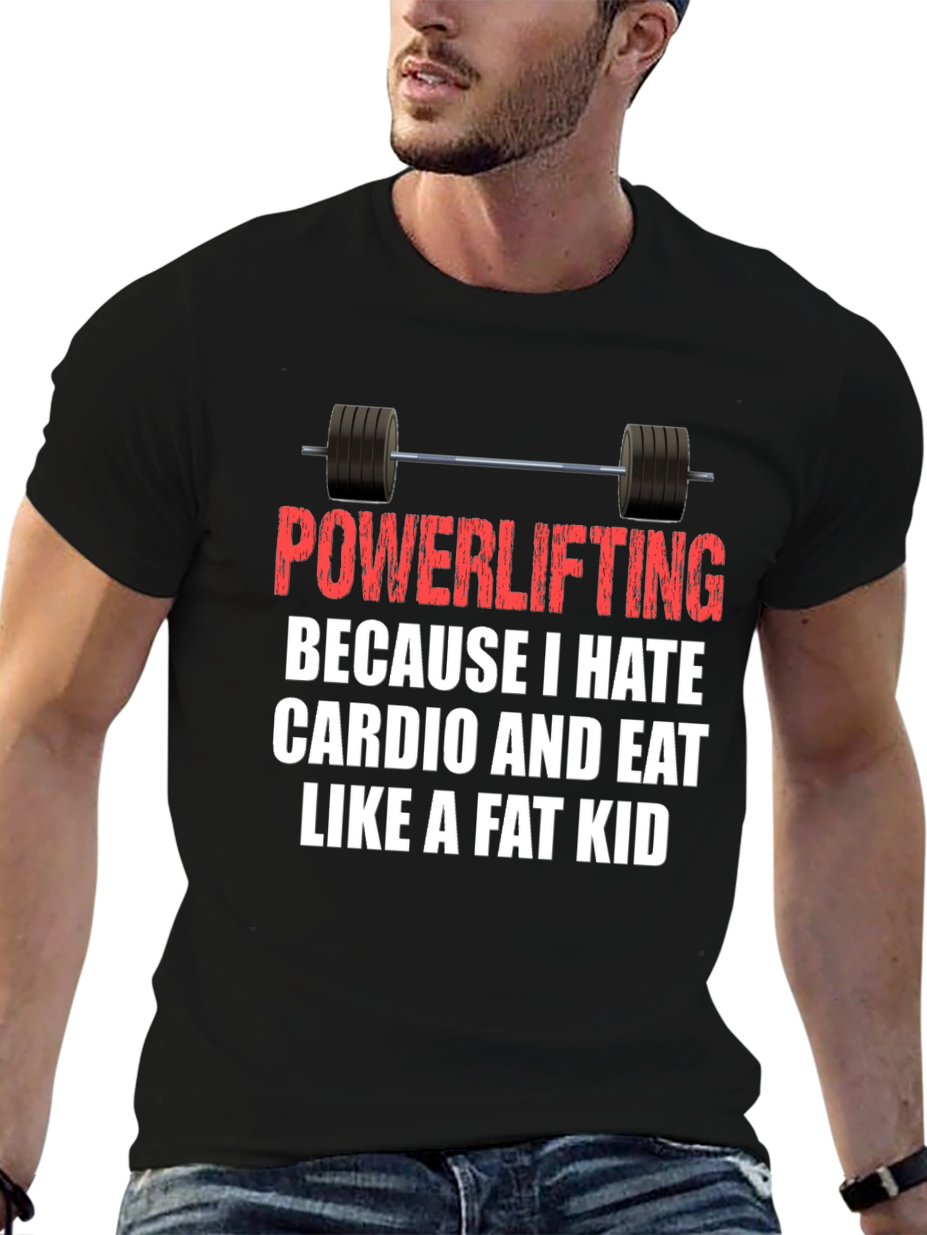 Black Powerlifting Hates Cardio Graphic Tee view 6