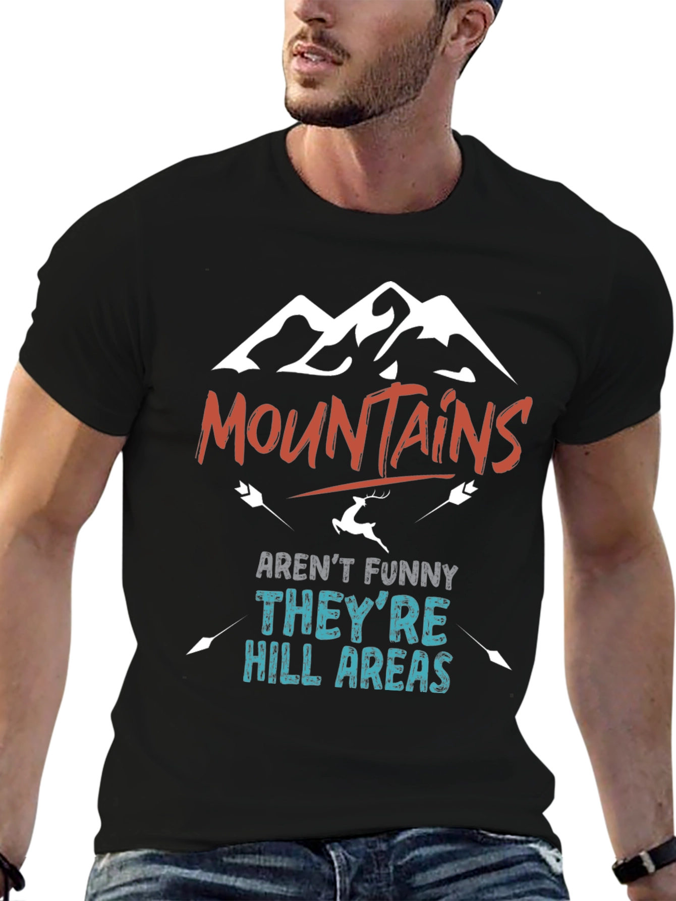 Black Mountains Aren't Funny Men's Black T-Shirt view 6