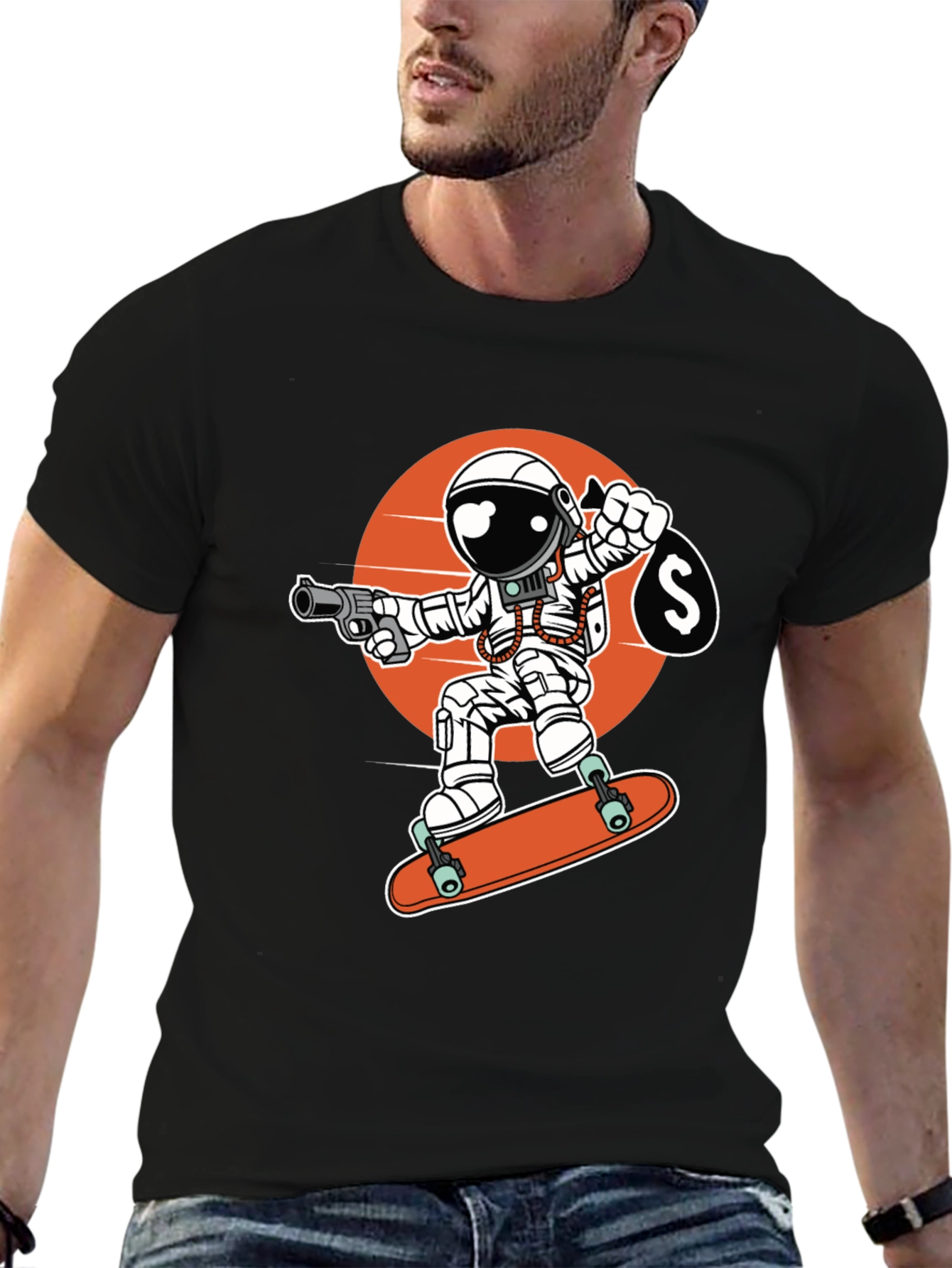 Black Astronaut Skateboarder Graphic Tee view 6