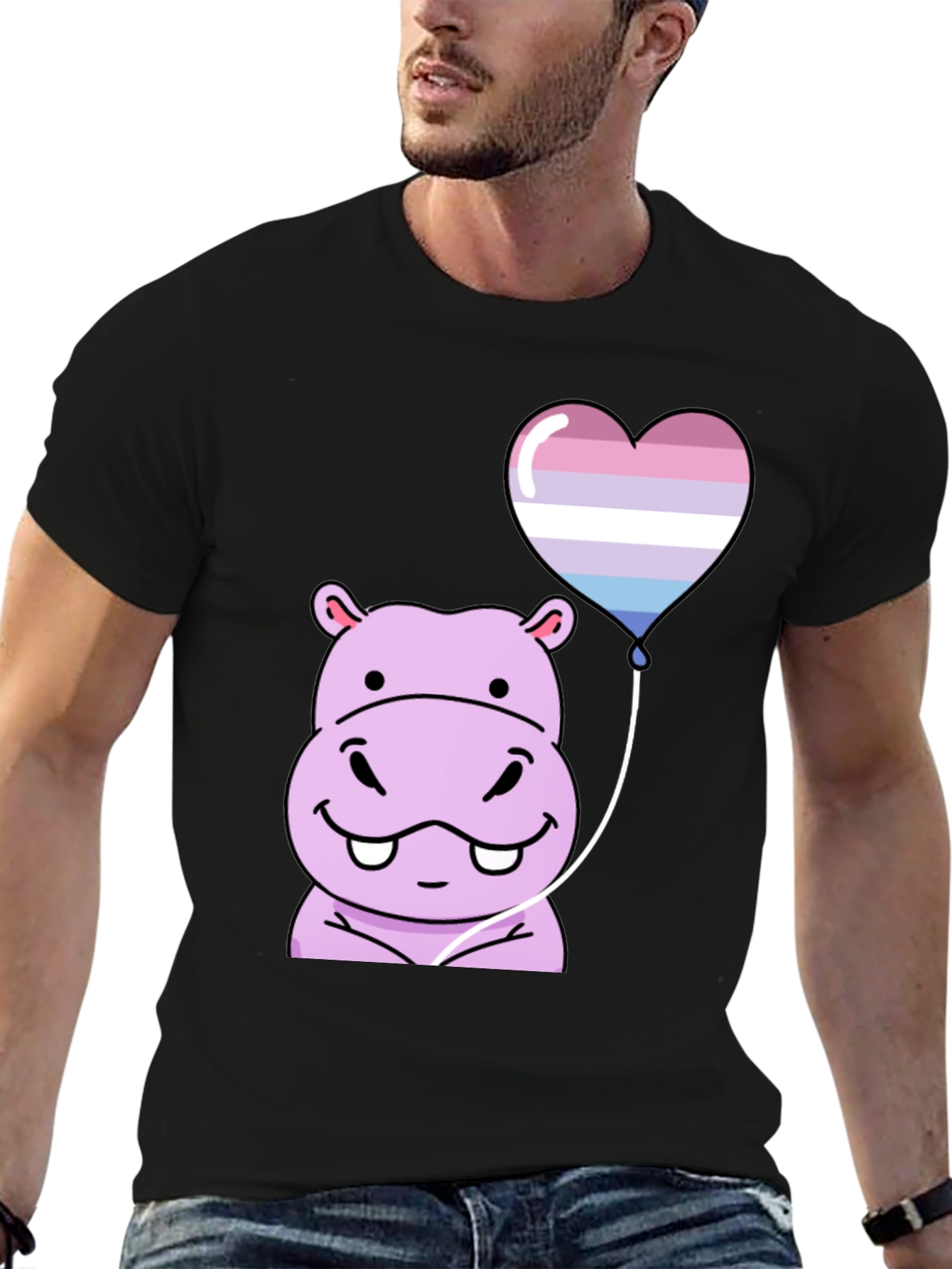 Black Hippo Heart Balloon T-Shirt view 6