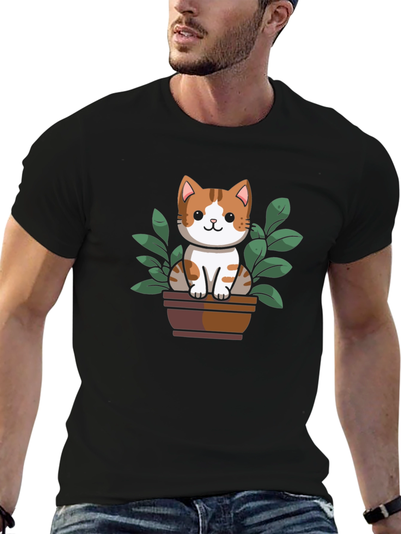 Cute Cat Plant Pot Graphic Tee - 6