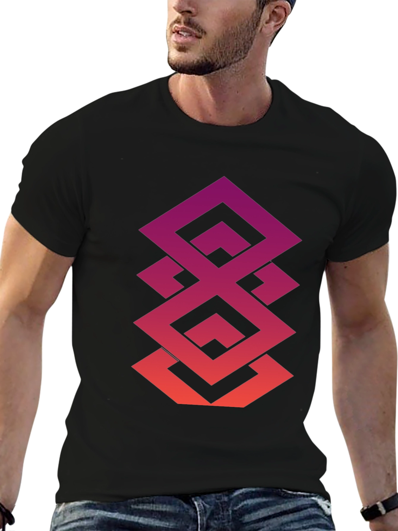 Black Geometric Gradient Tee - Modern Streetwear view 6