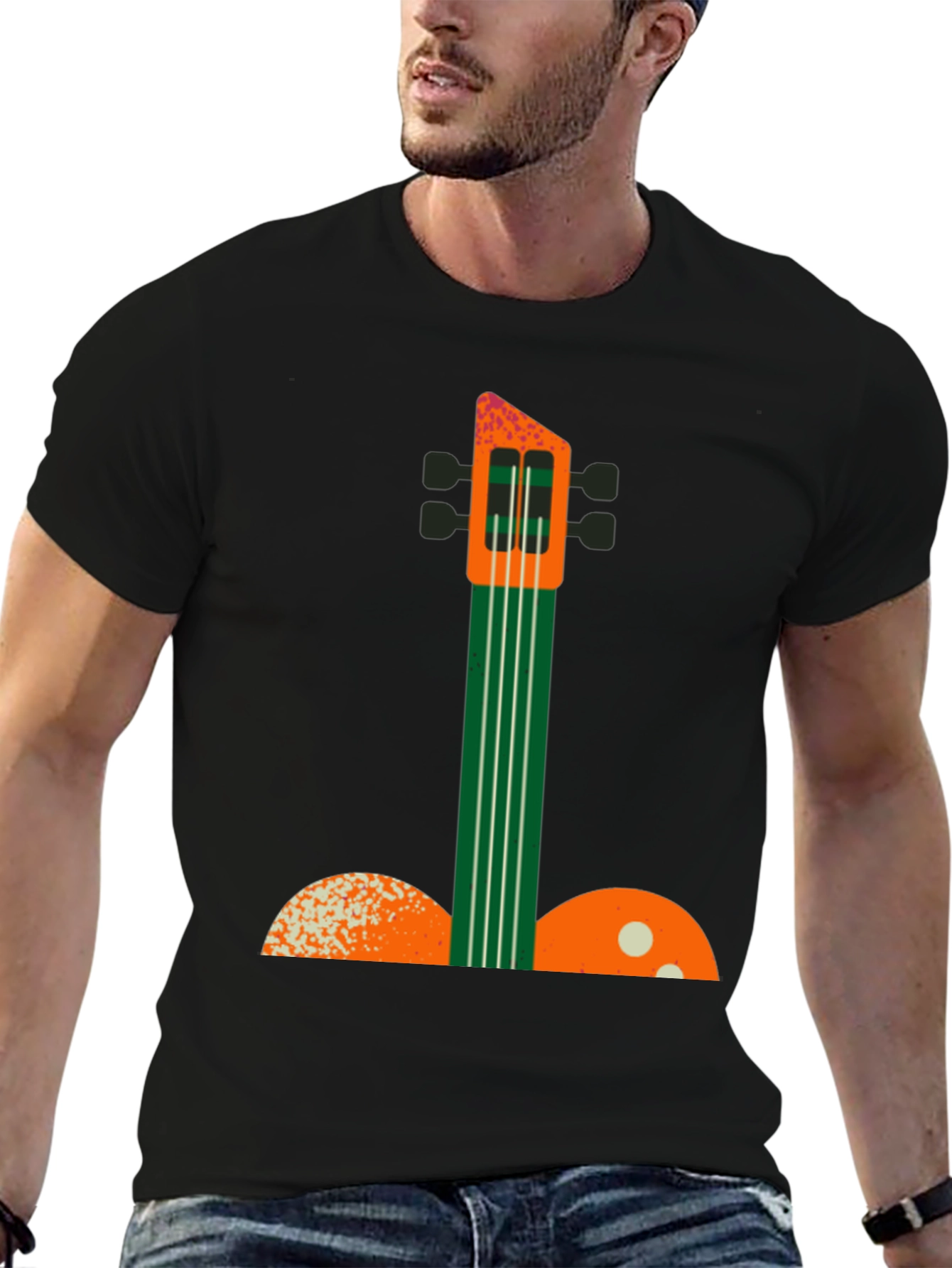 Black Abstract Guitar Graphic Tee view 6