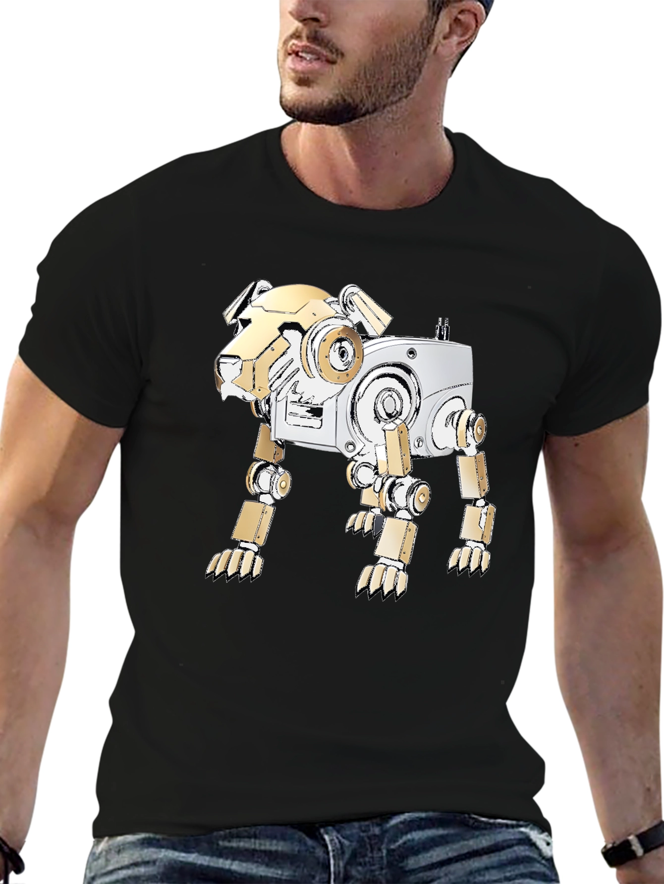 Black Robot Dog Graphic Tee - Stylish Sci-Fi Shirt view 6