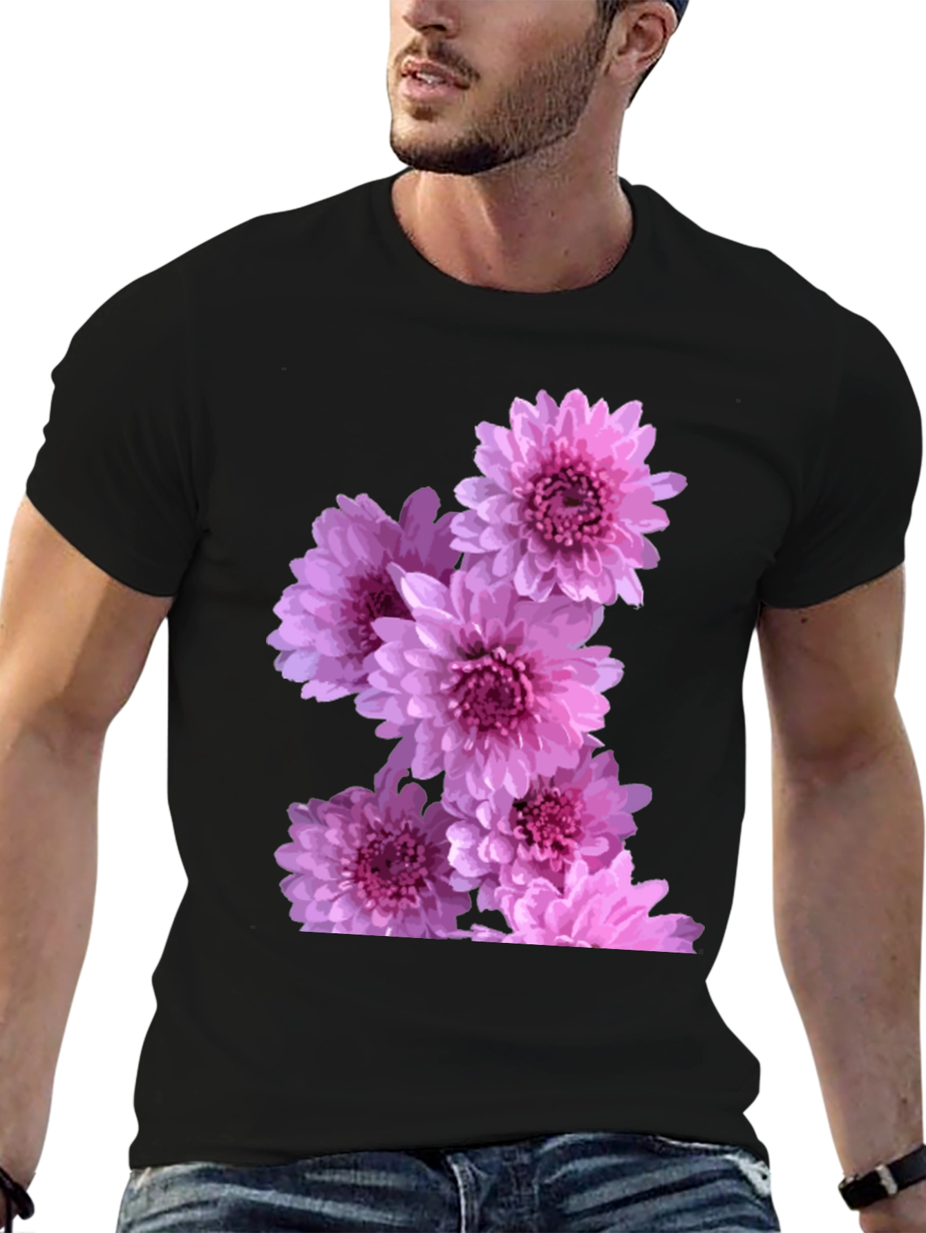 Black Floral Graphic Tee - Black Cotton Comfort view 6