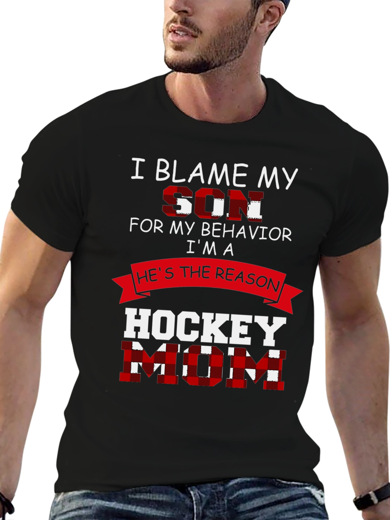 Black Hockey Mom T-Shirt - Blame My Son Tee view 6