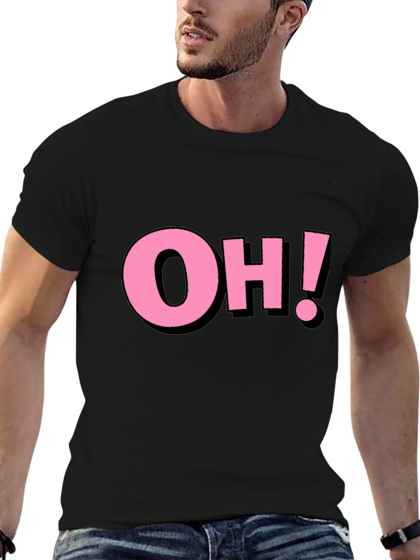 Black Pink "OH!" Graphic Black Cotton T-Shirt view 6