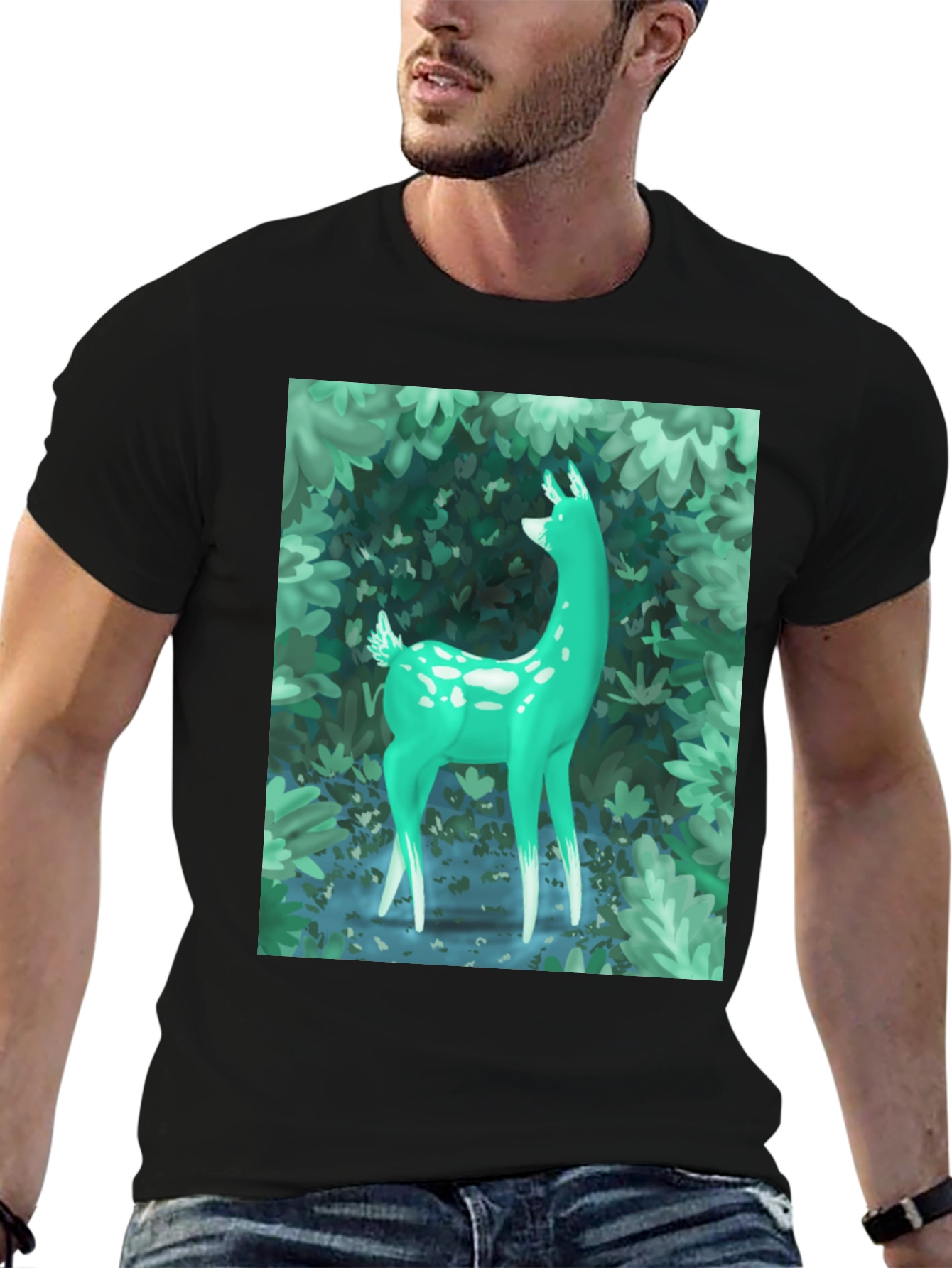 Black Enchanted Forest Deer Graphic Tee - Black view 6