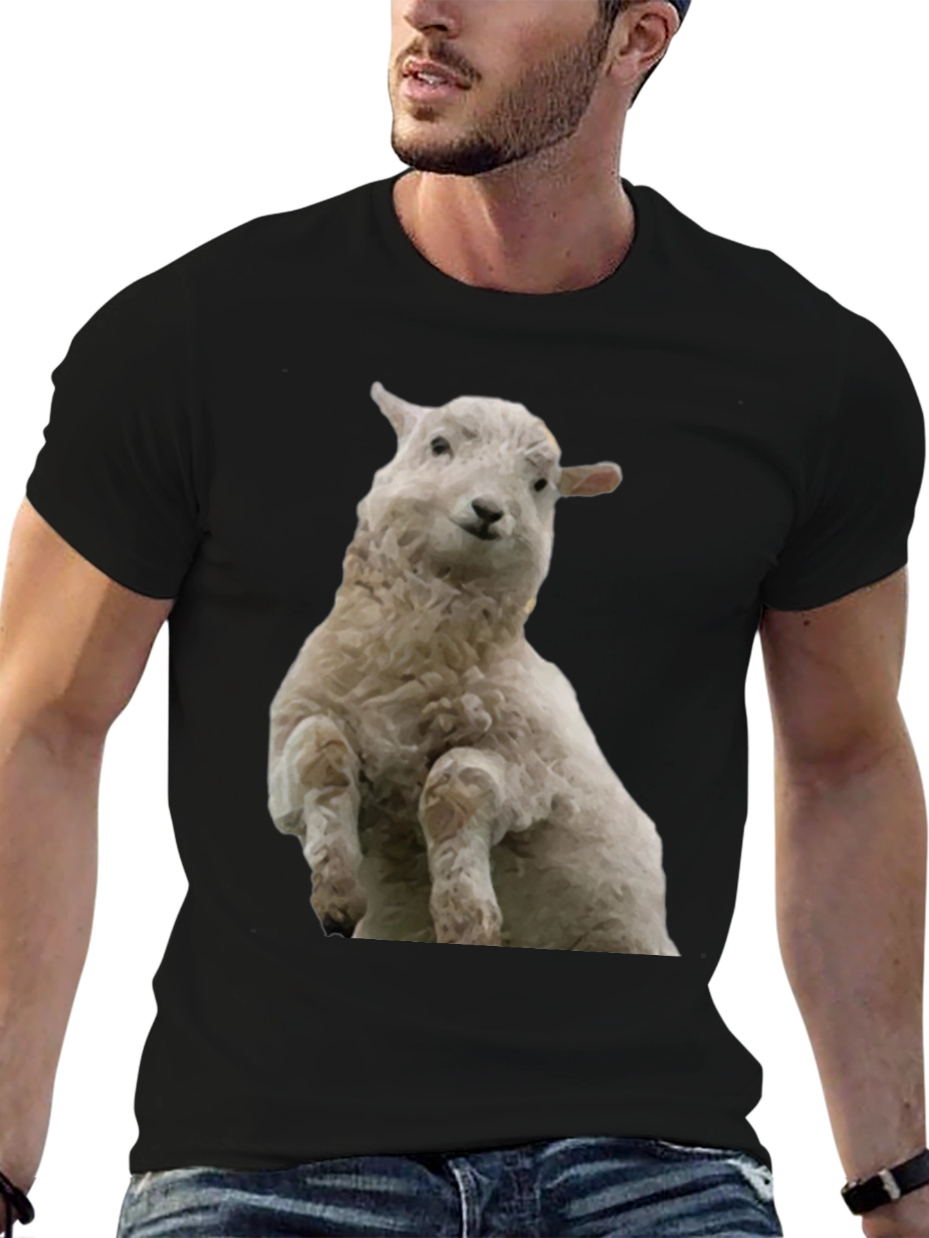 Black Black T-Shirt with Sheep Graphic view 6