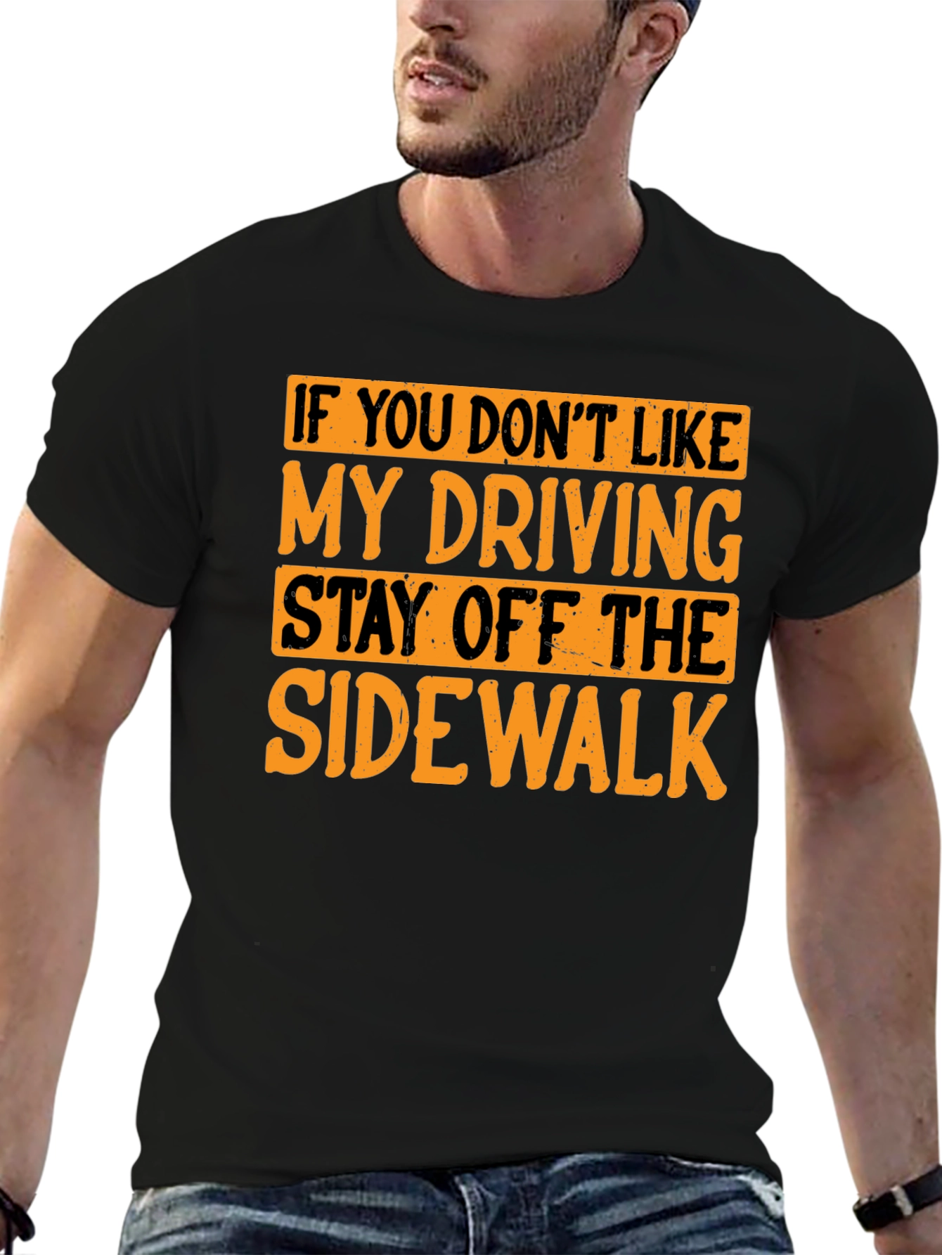 Black Funny Driving T-Shirt - Stay Off the Sidewalk view 6