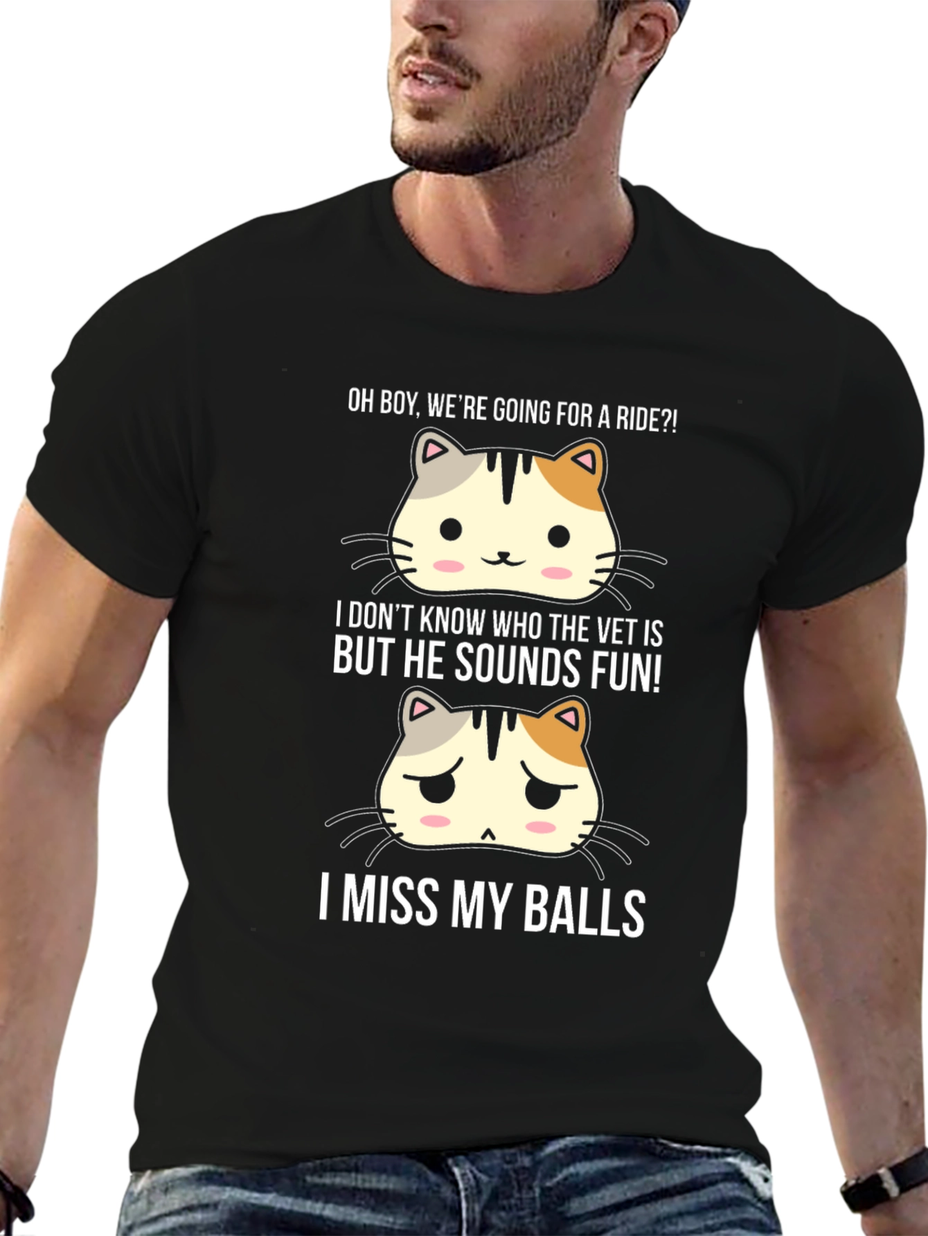 Black Funny Cat Neutering T-Shirt - Ride, Vet, and Missing Balls Humor view 6