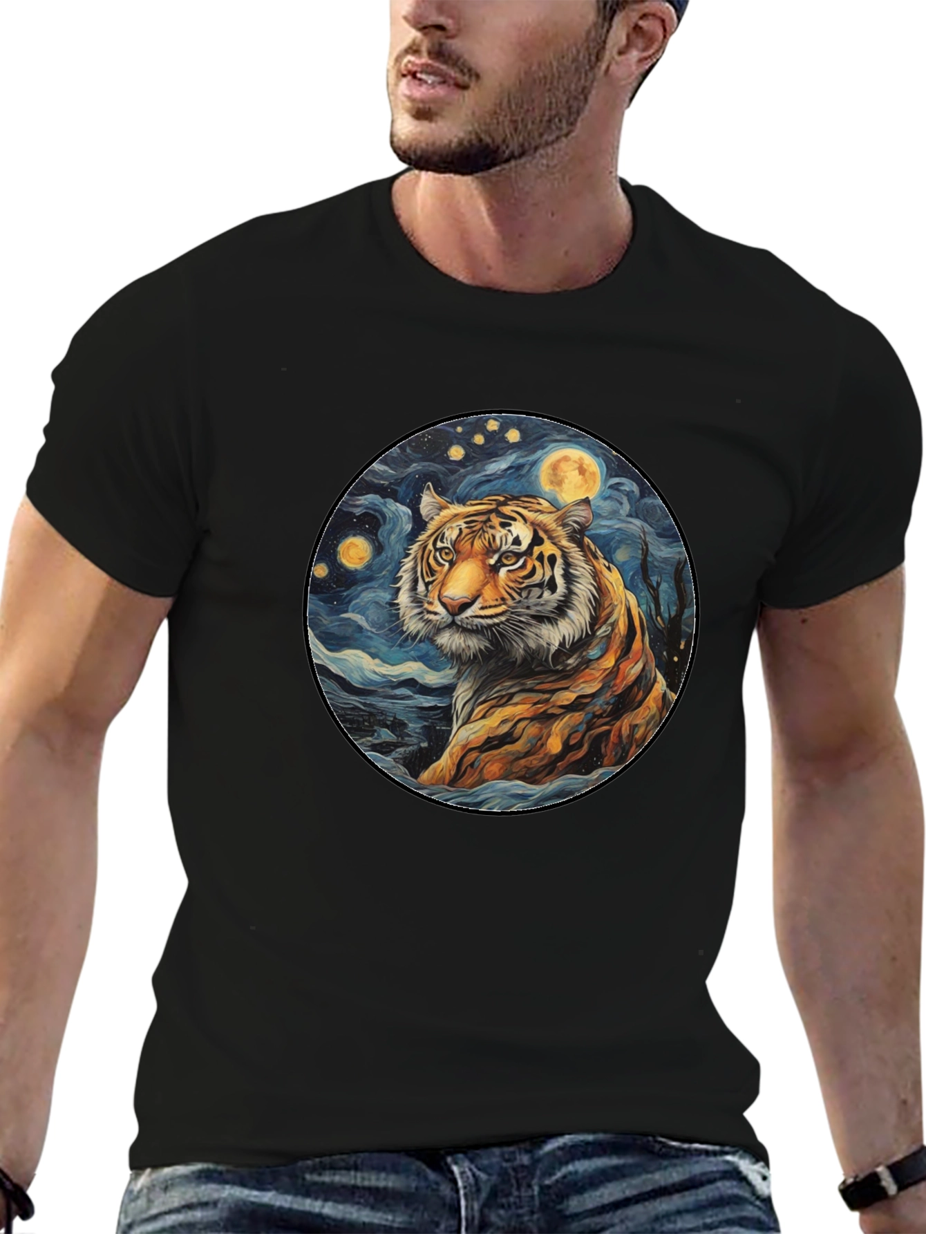 Black Tiger Starry Night Graphic Tee view 6