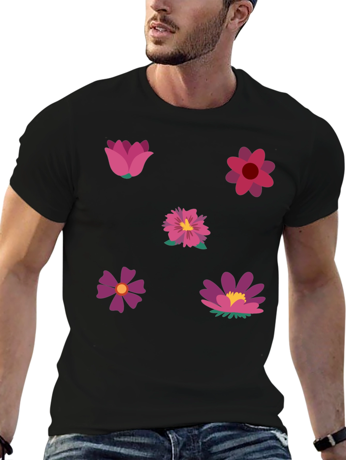 Black Floral Print Black T-Shirt view 6