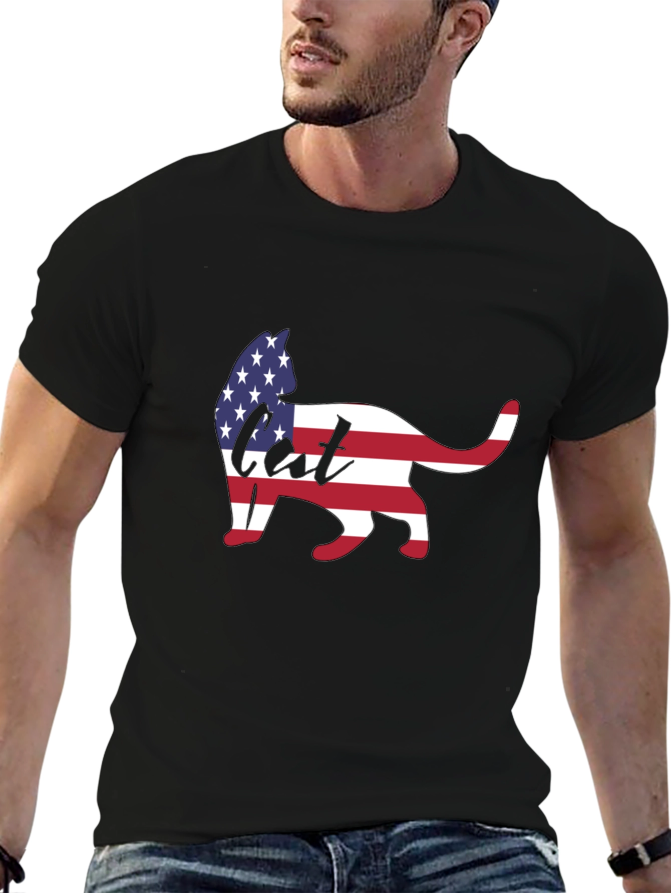 Black Patriotic Cat T-Shirt view 6