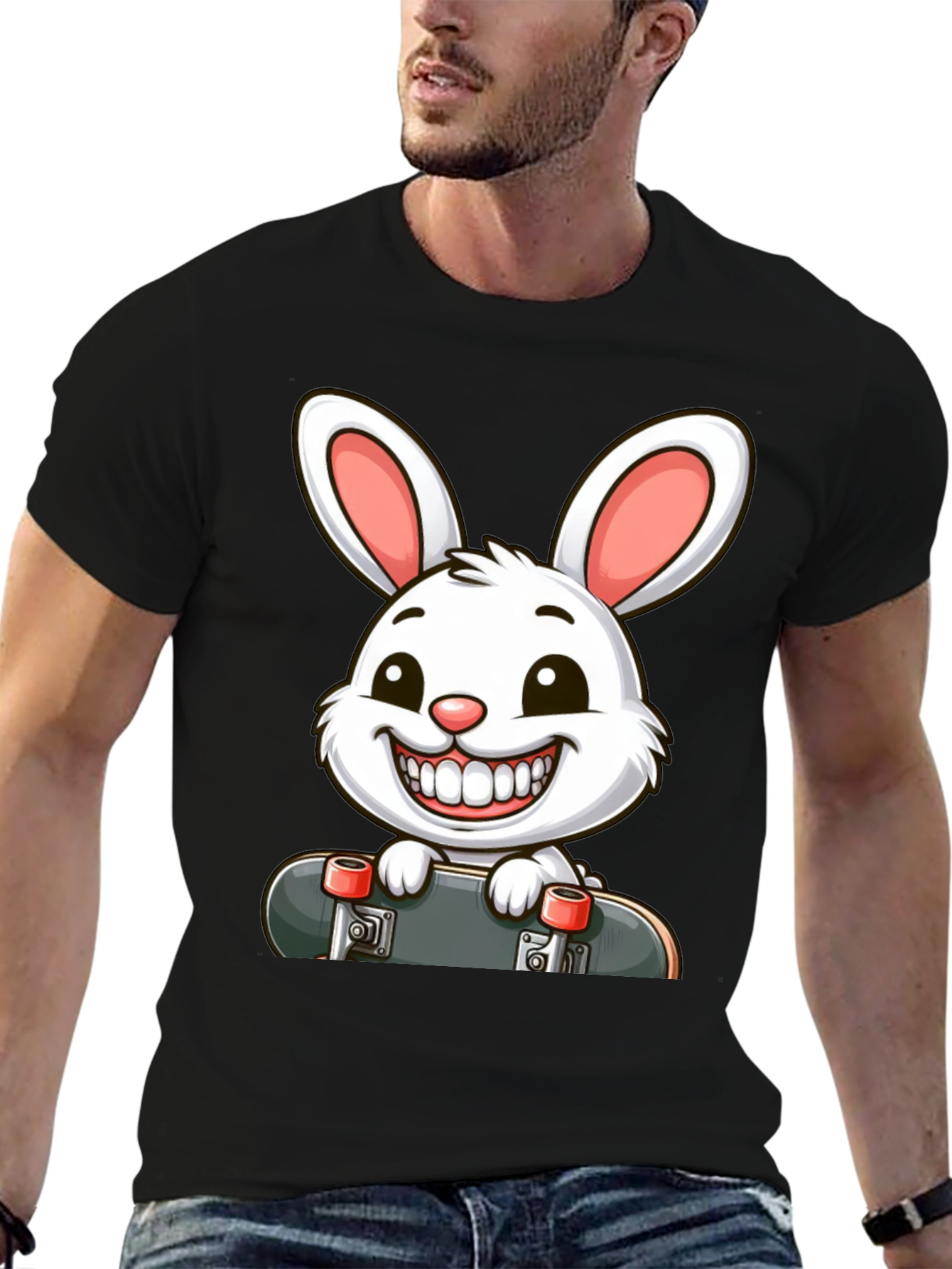 Black Rabbit Skateboard Graphic T-Shirt view 6