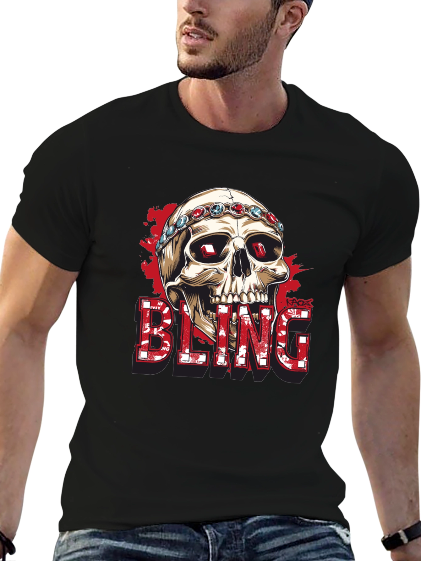 Black Skull Bling Graphic Tee - Mens Fashion view 6