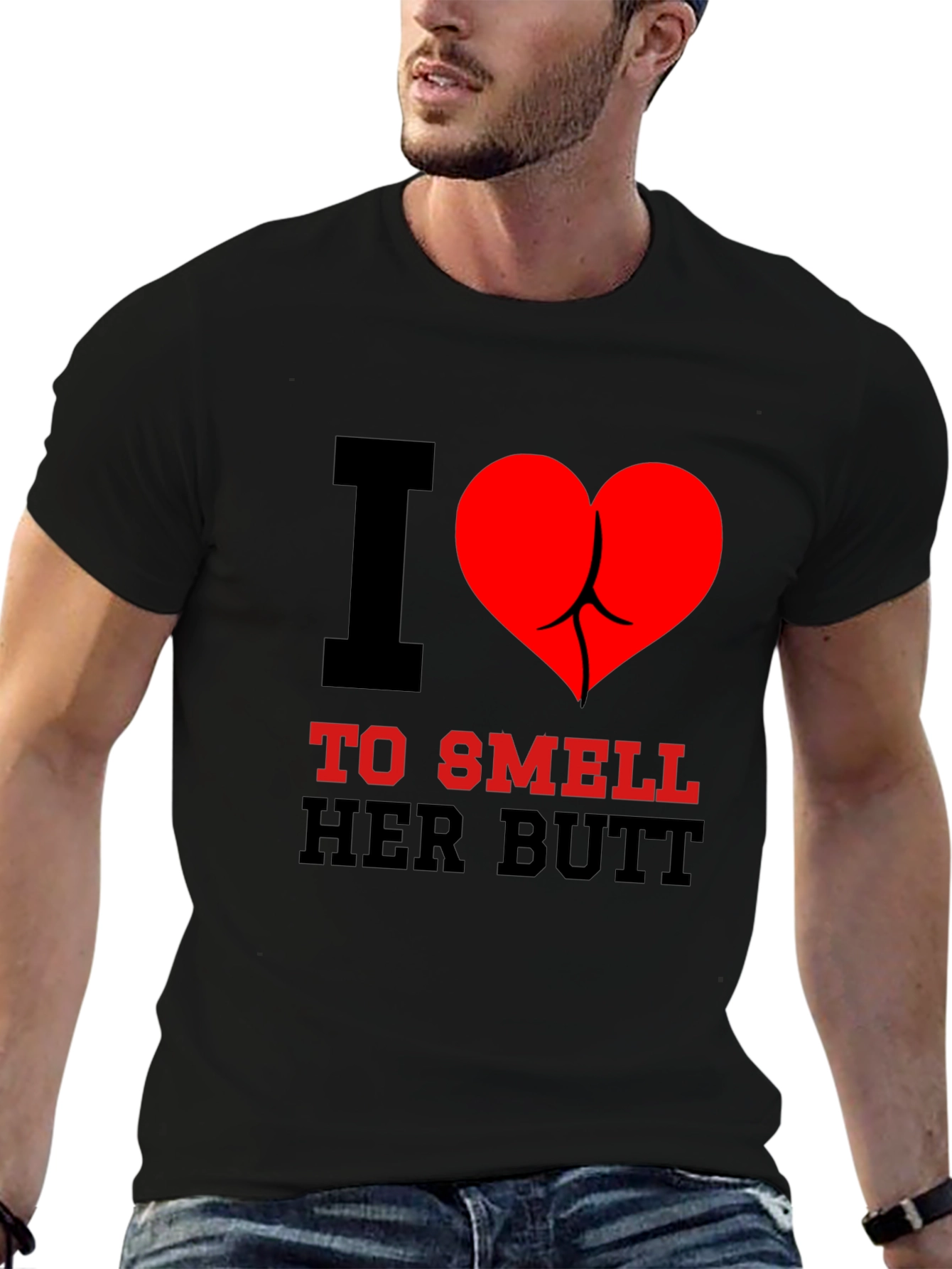 Black I Heart To Smell Her Butt Funny Graphic Tee view 6