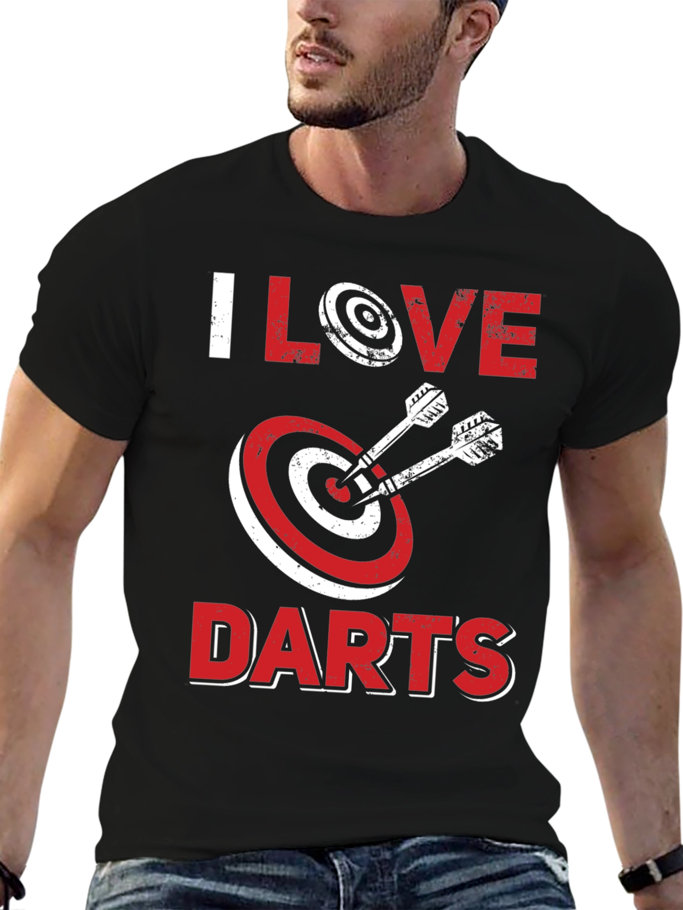 Black I Love Darts Graphic Tee - Black Cotton Casual Shirt view 6
