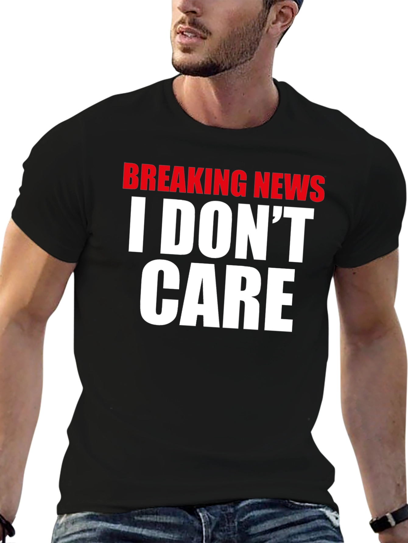 Black Breaking News I Don't Care T-Shirt view 6