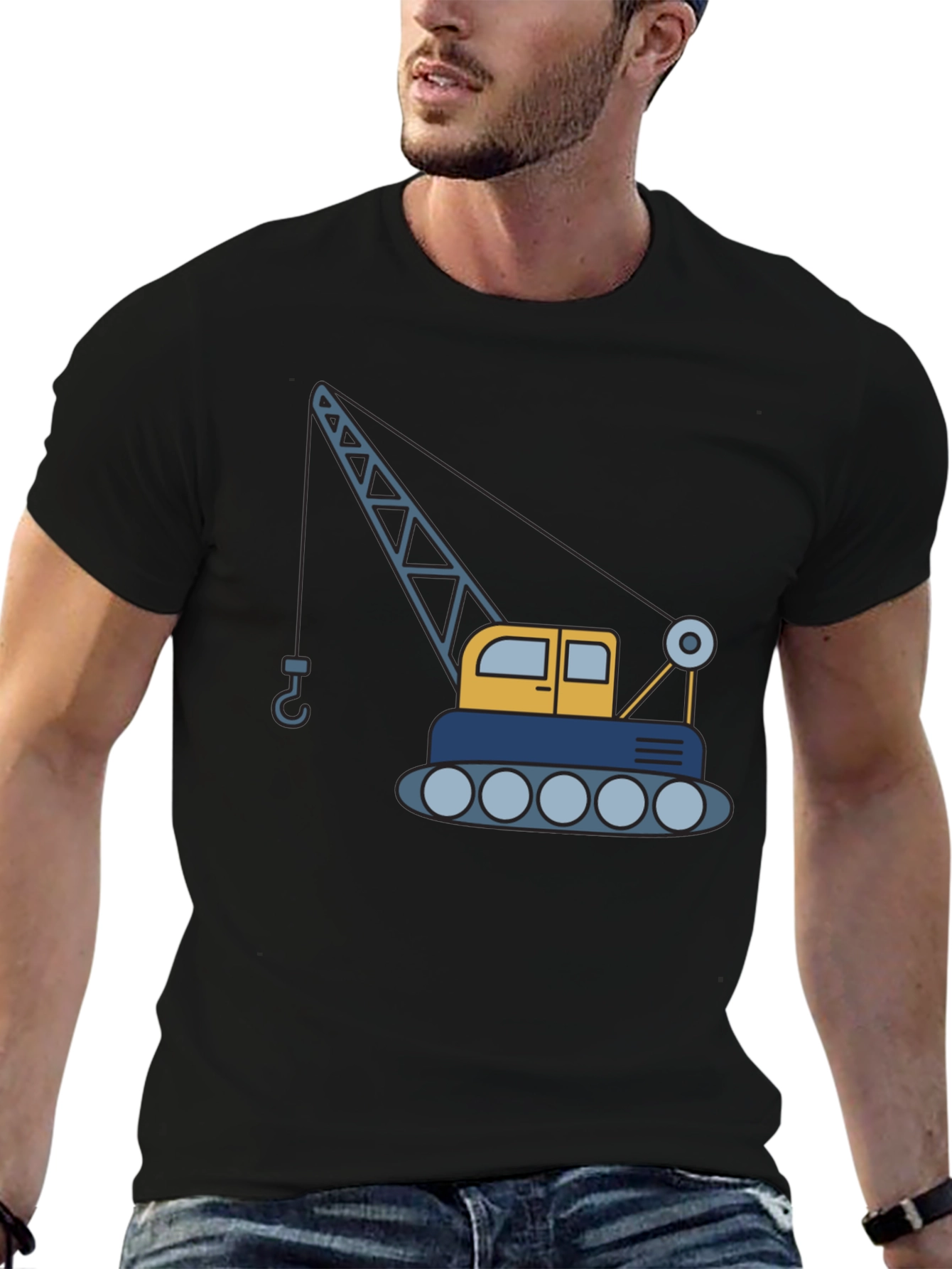 Black Crane Graphic T-Shirt - Construction Vehicle Tee view 6