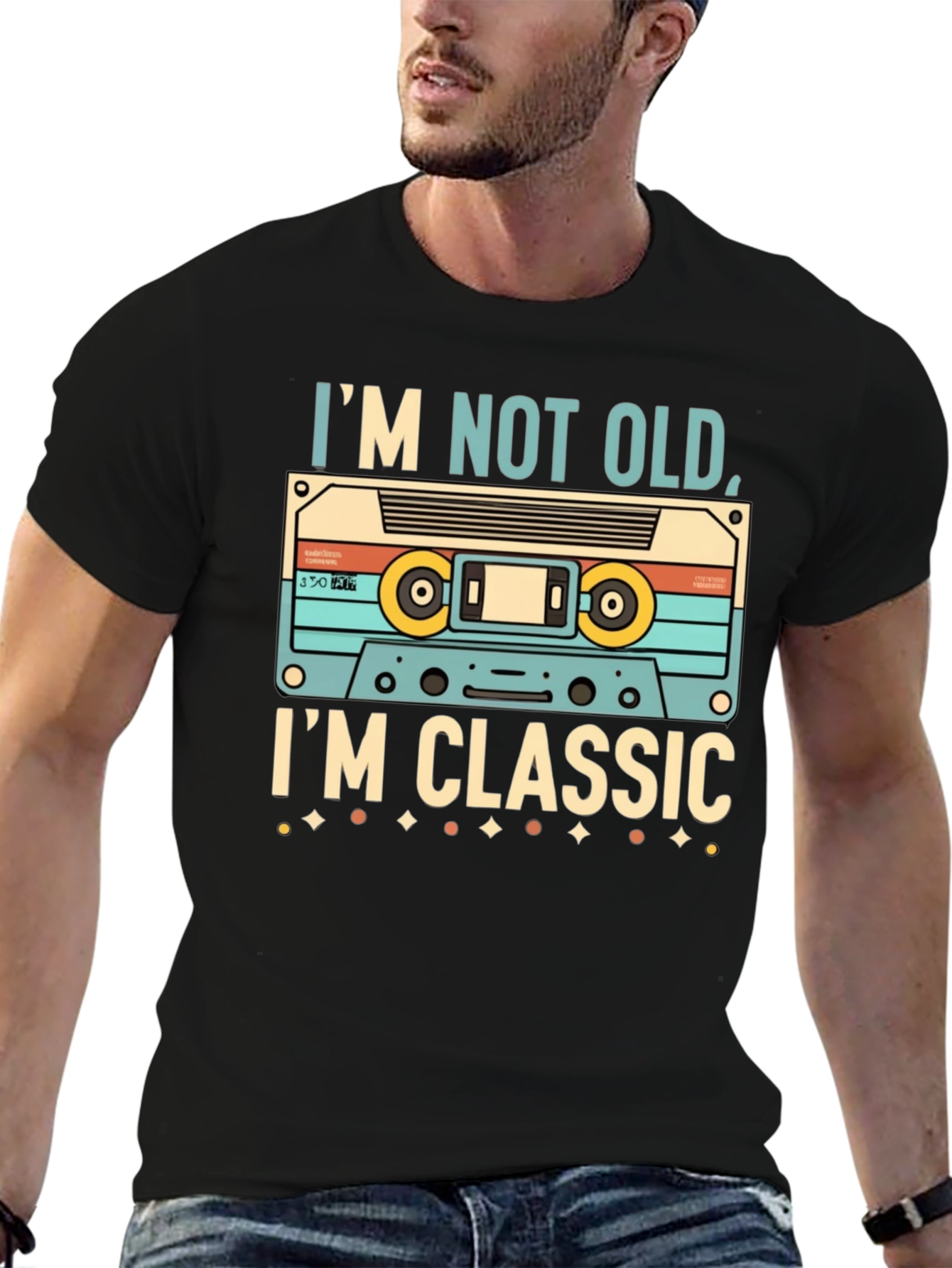 Black I'm Not Old, I'm Classic Cassette Tape T-Shirt view 6