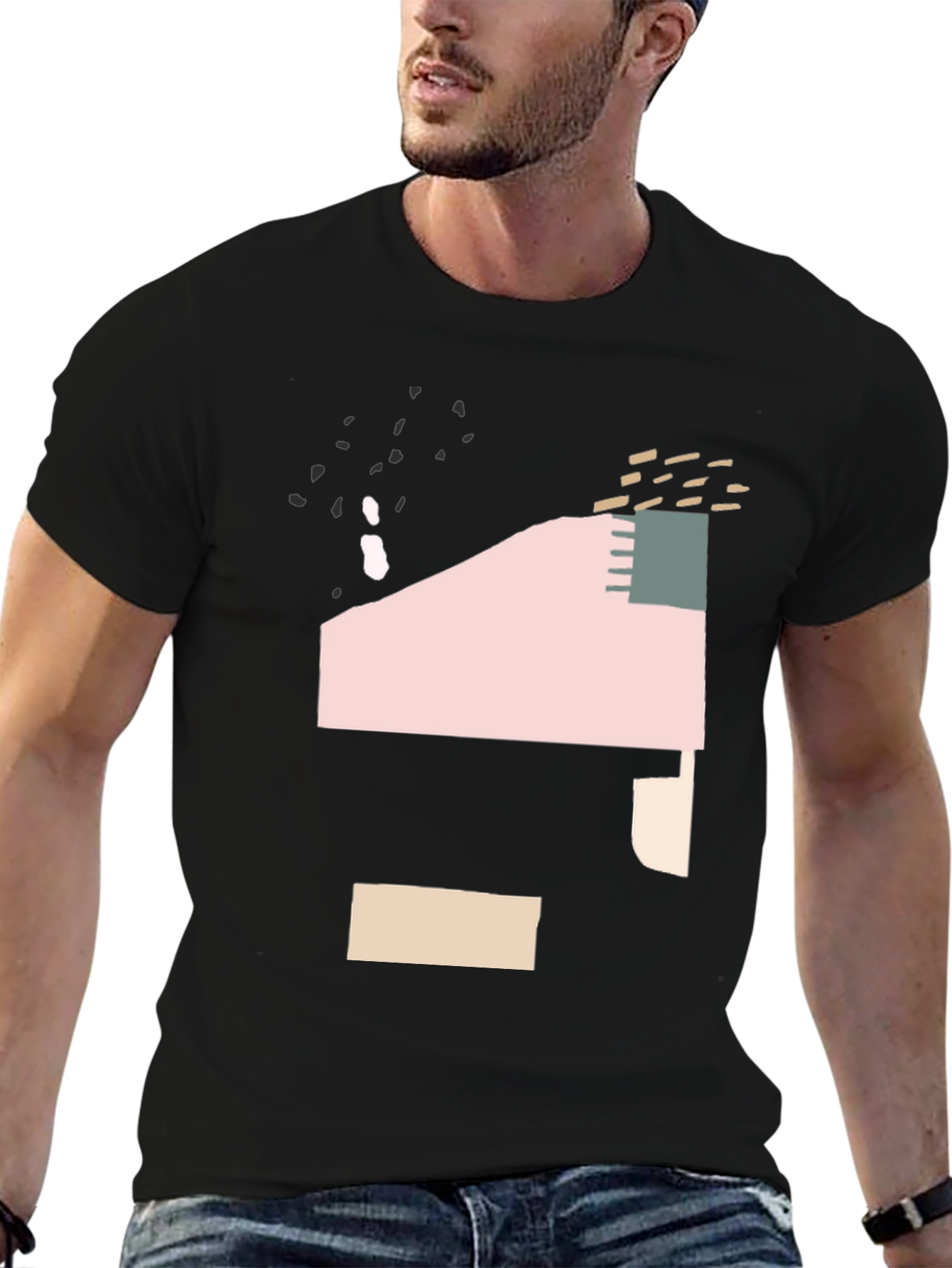 Black Abstract Graphic Print T-Shirt - Modern Art Tee view 6