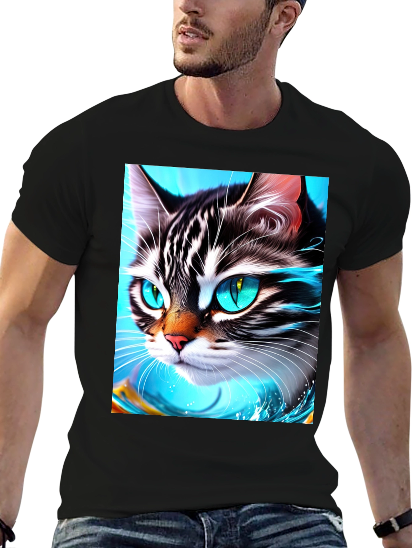 Black Cat Face T-Shirt - Cool Graphic Tee view 6