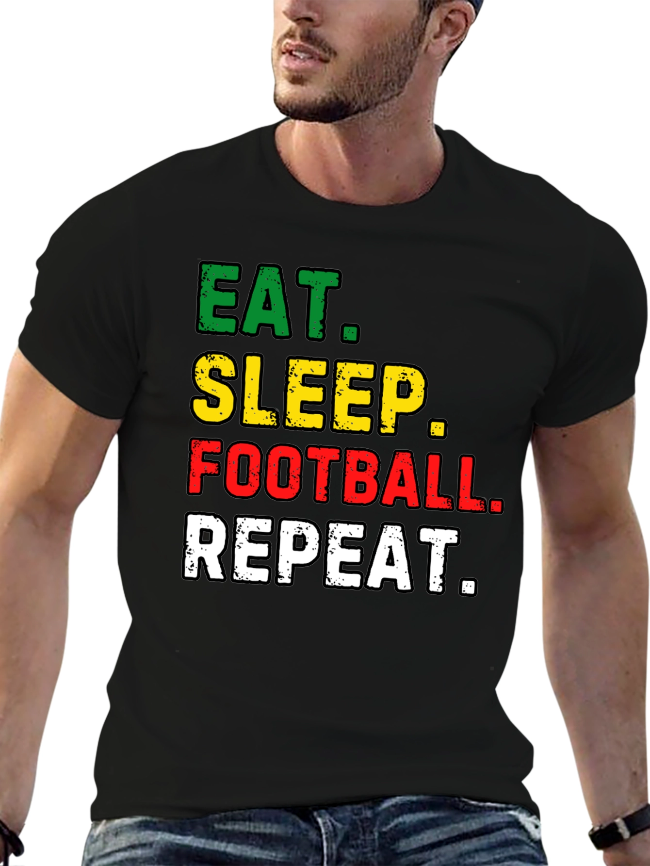 Black Eat Sleep Football Repeat Black T-Shirt view 6