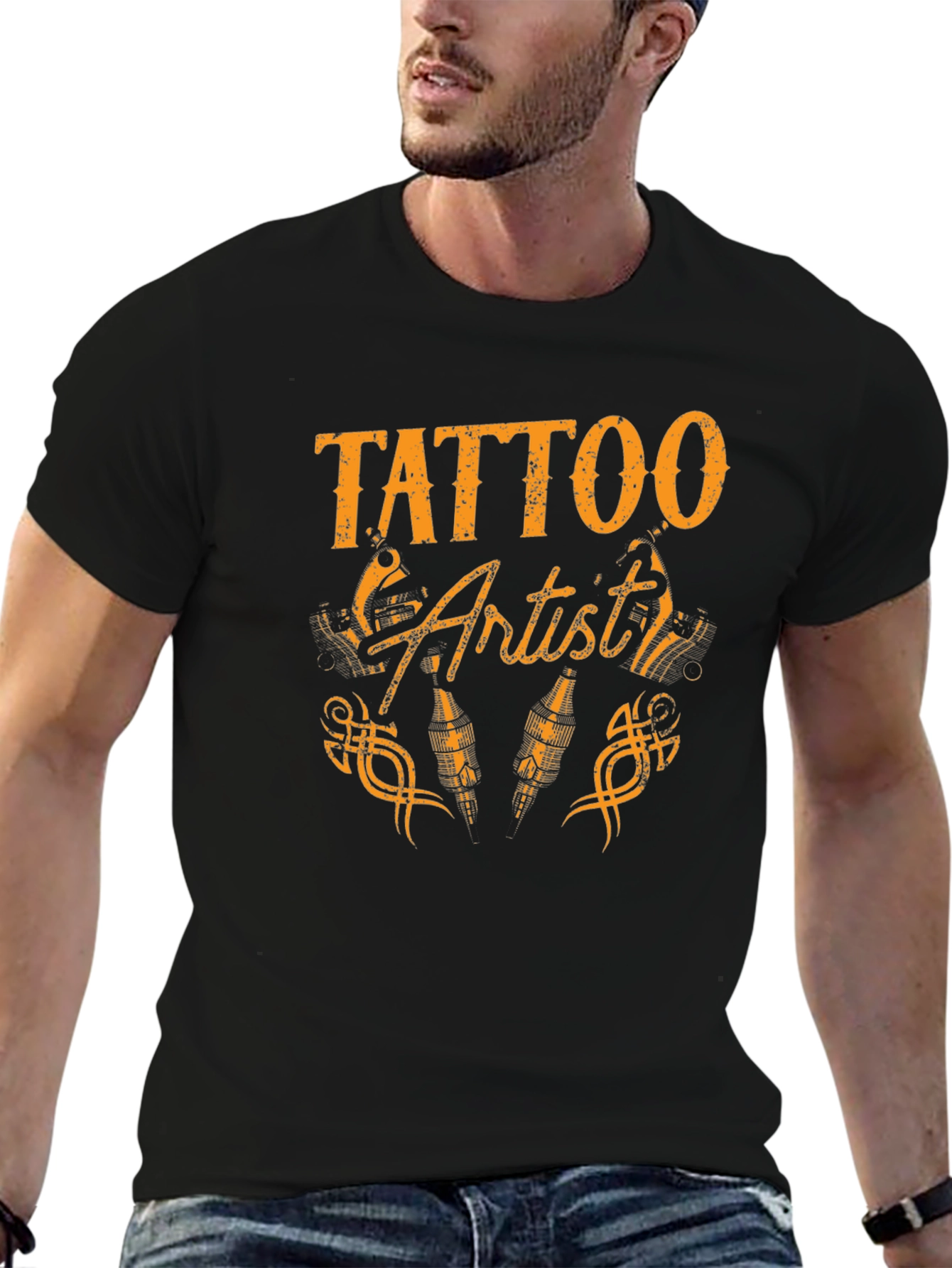 Black Tattoo Artist Graphic Tee - Black Cotton T-Shirt view 6