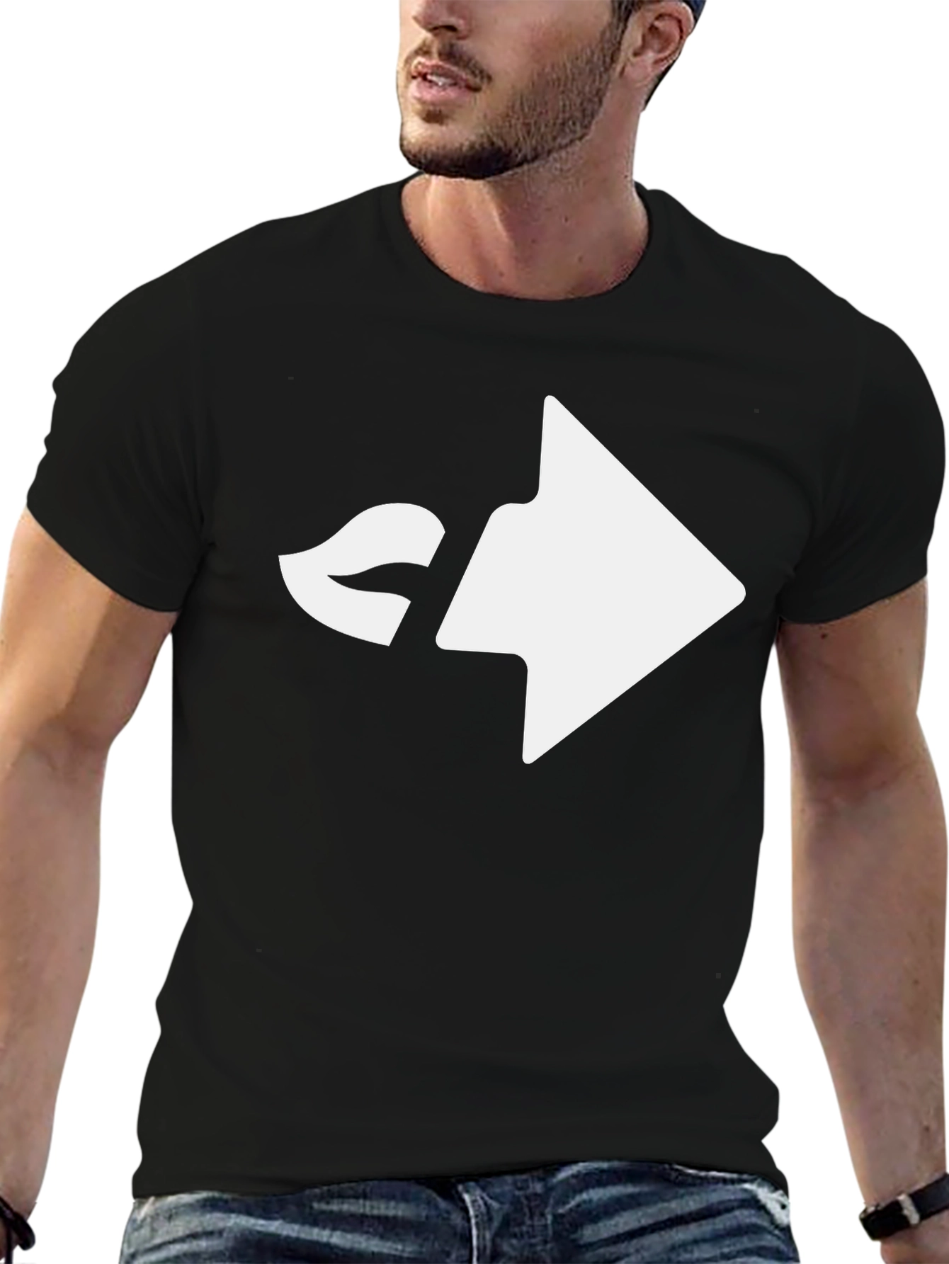 Black Modern Black T-Shirt with Playful Kiss Arrow Design view 6