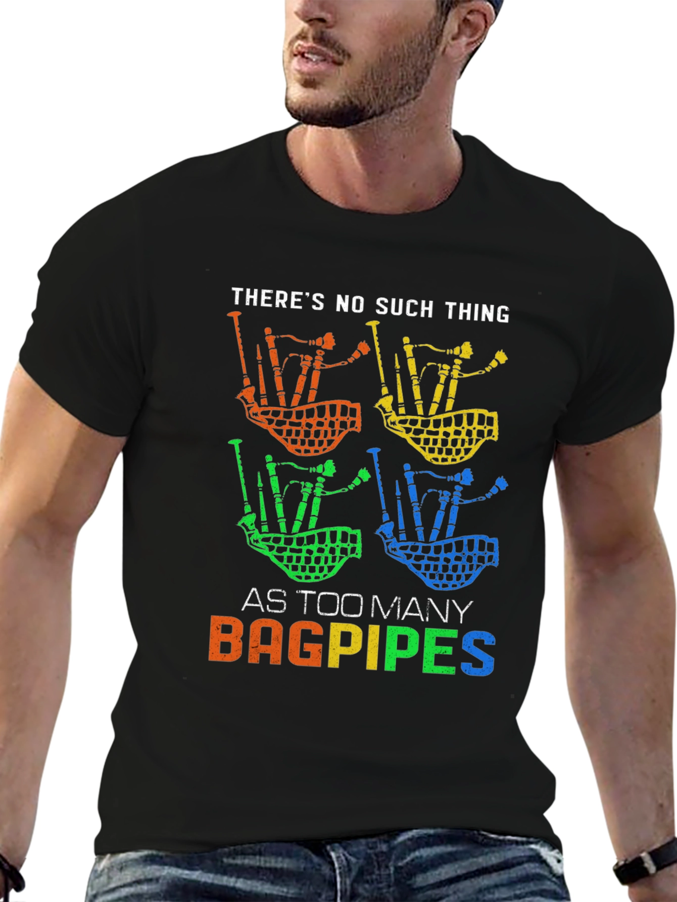 Black Bagpipes Graphic Tee - Too Many Bagpipes view 6